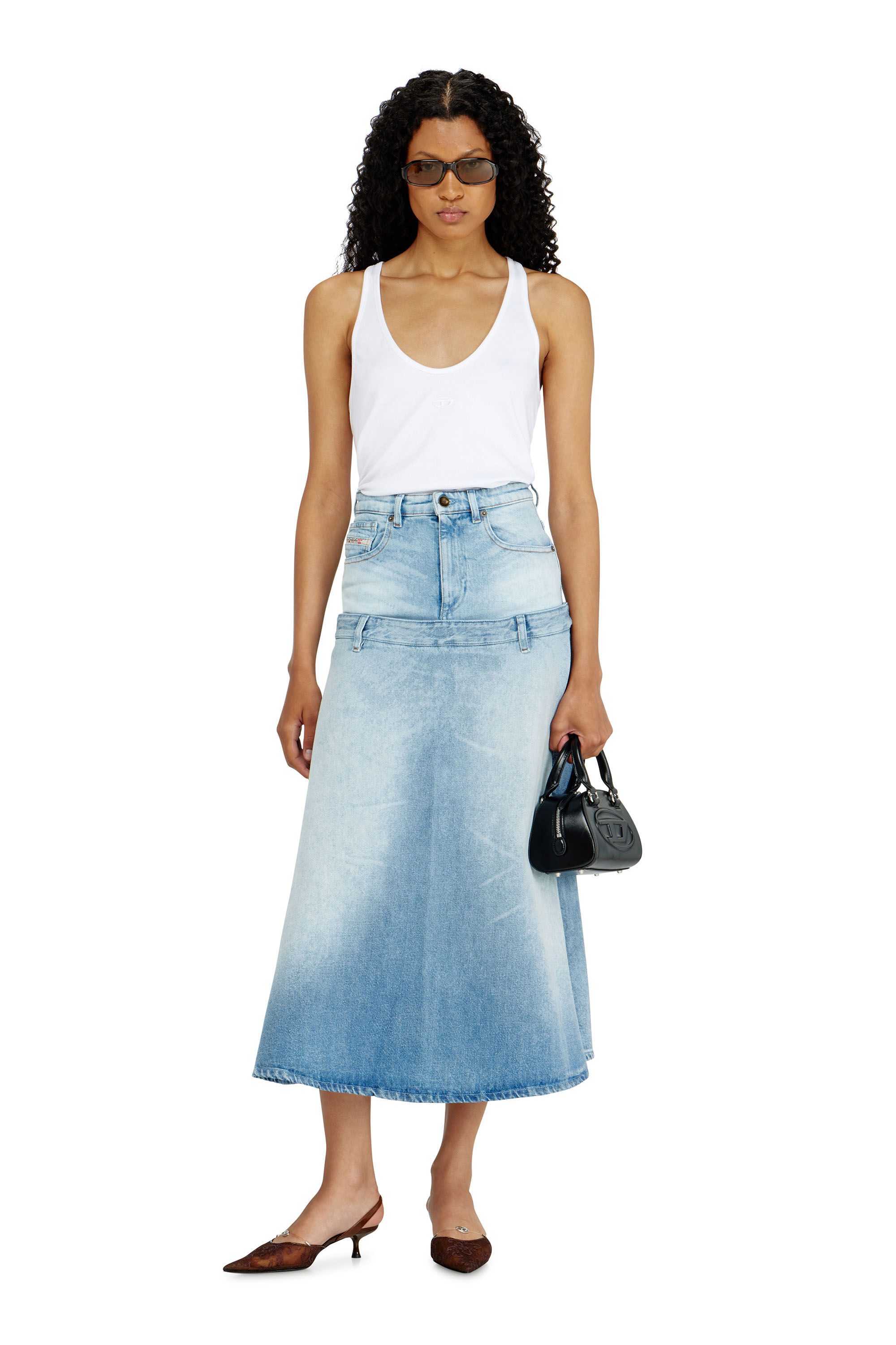 Diesel - DE-VORYA-S, Woman's Denim skirt with layered design in Light Blue - 1