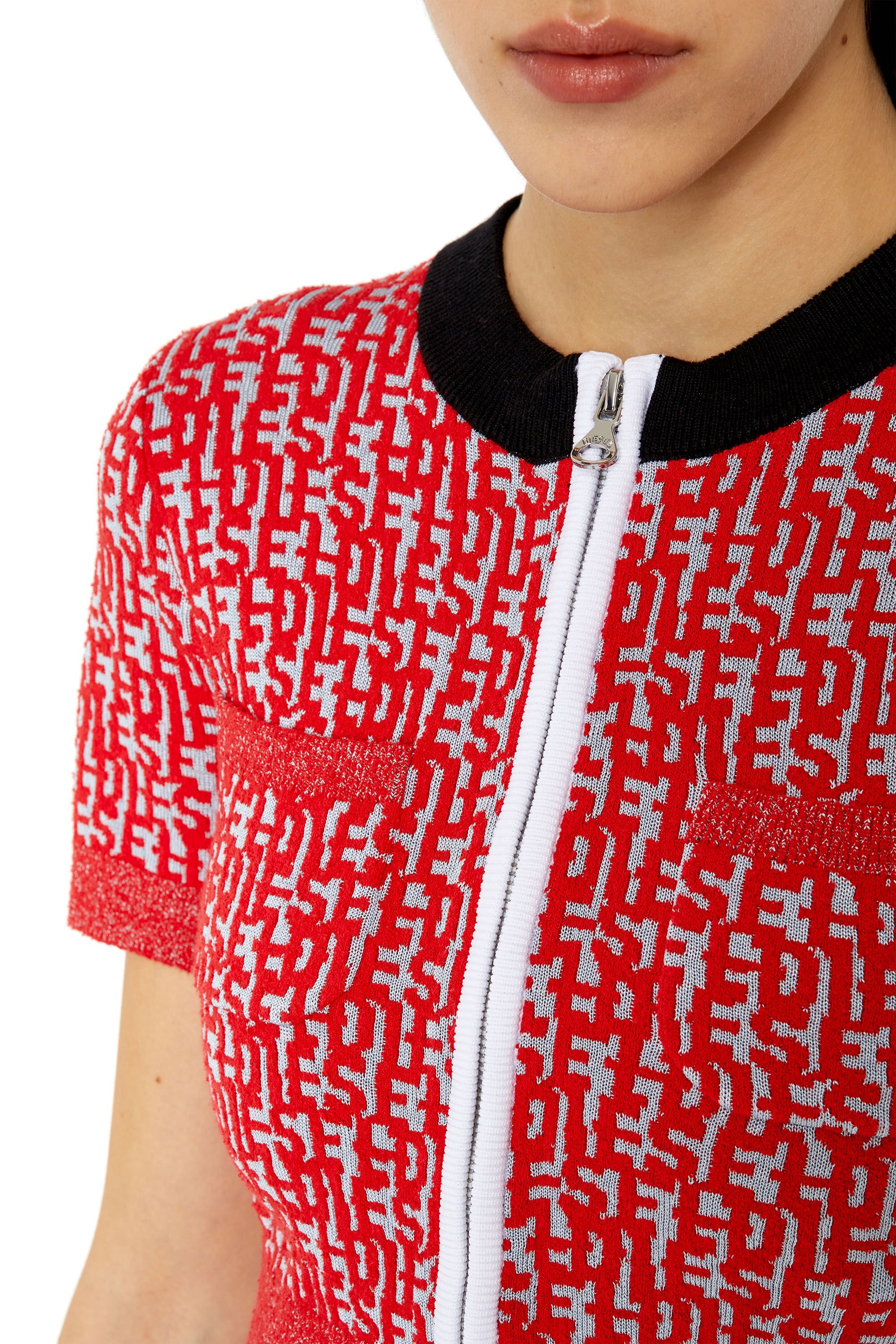 Diesel - M-ATHILDE, Woman's Mini cardigan with bouclé-knit monogram in Grey/Red - 5