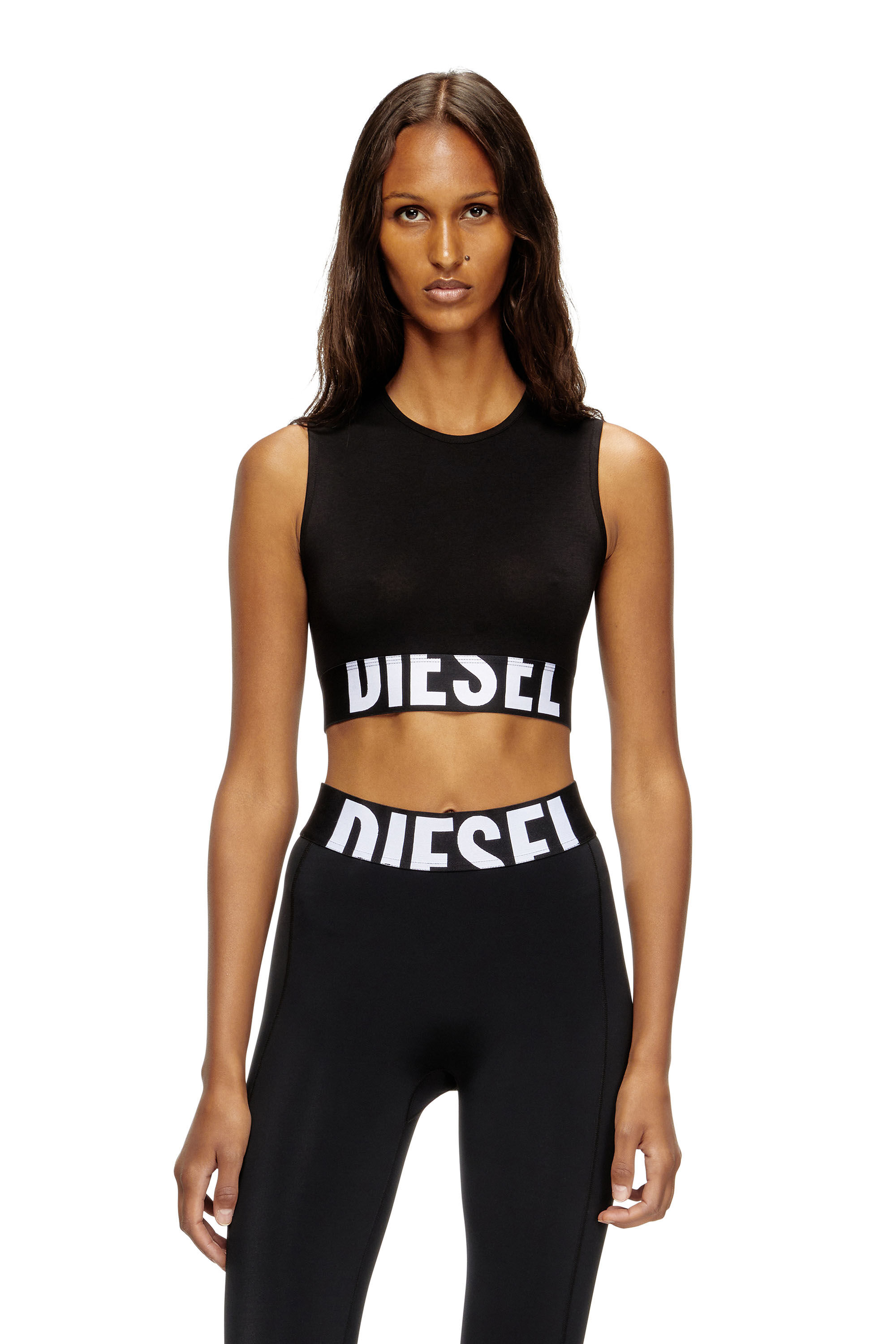 Women's Cropped tank top with cut-off logo | Black | Diesel
