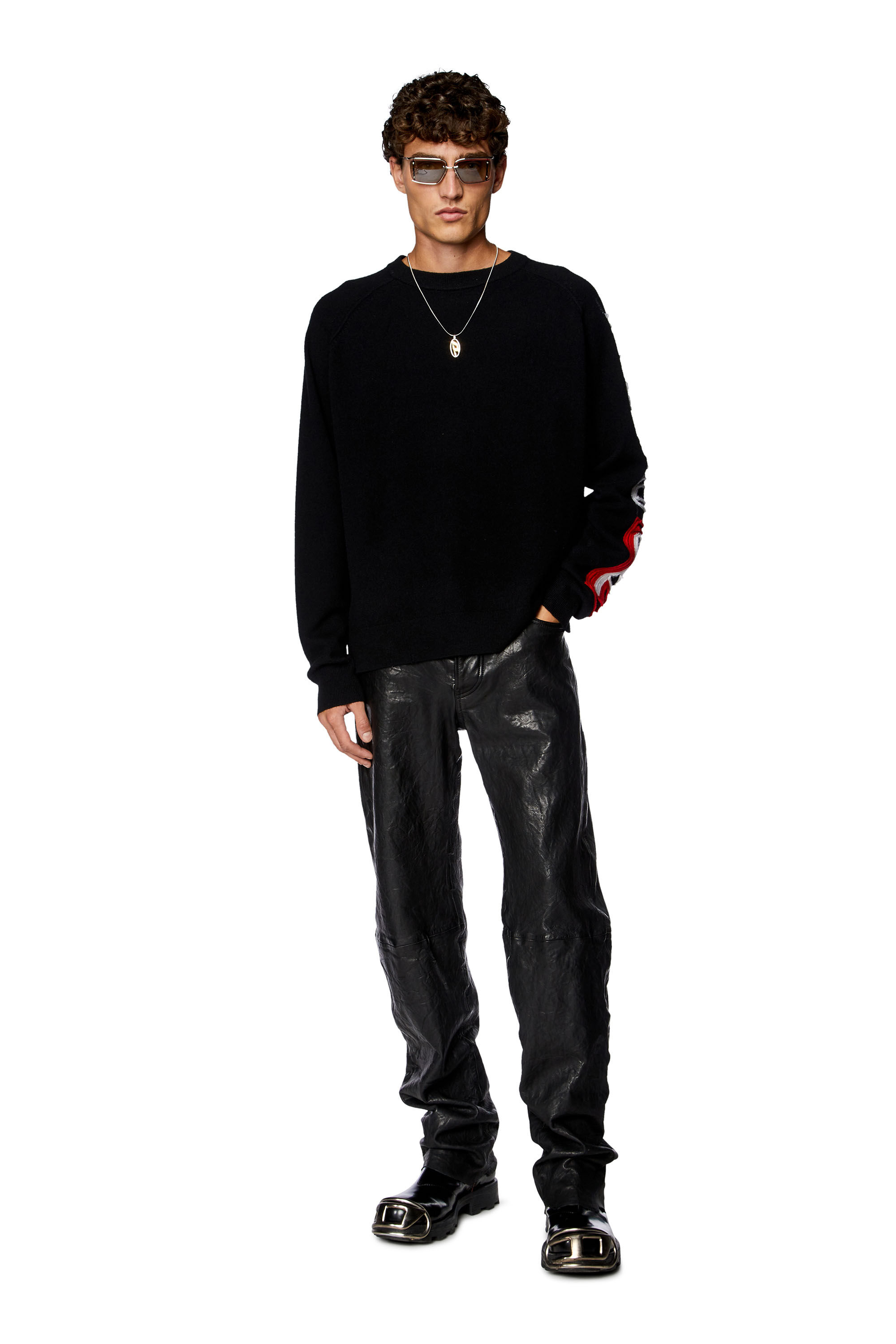 Diesel - K-SARIA-A, Man's Jumper with peel-off intarsia logo in Black - 1