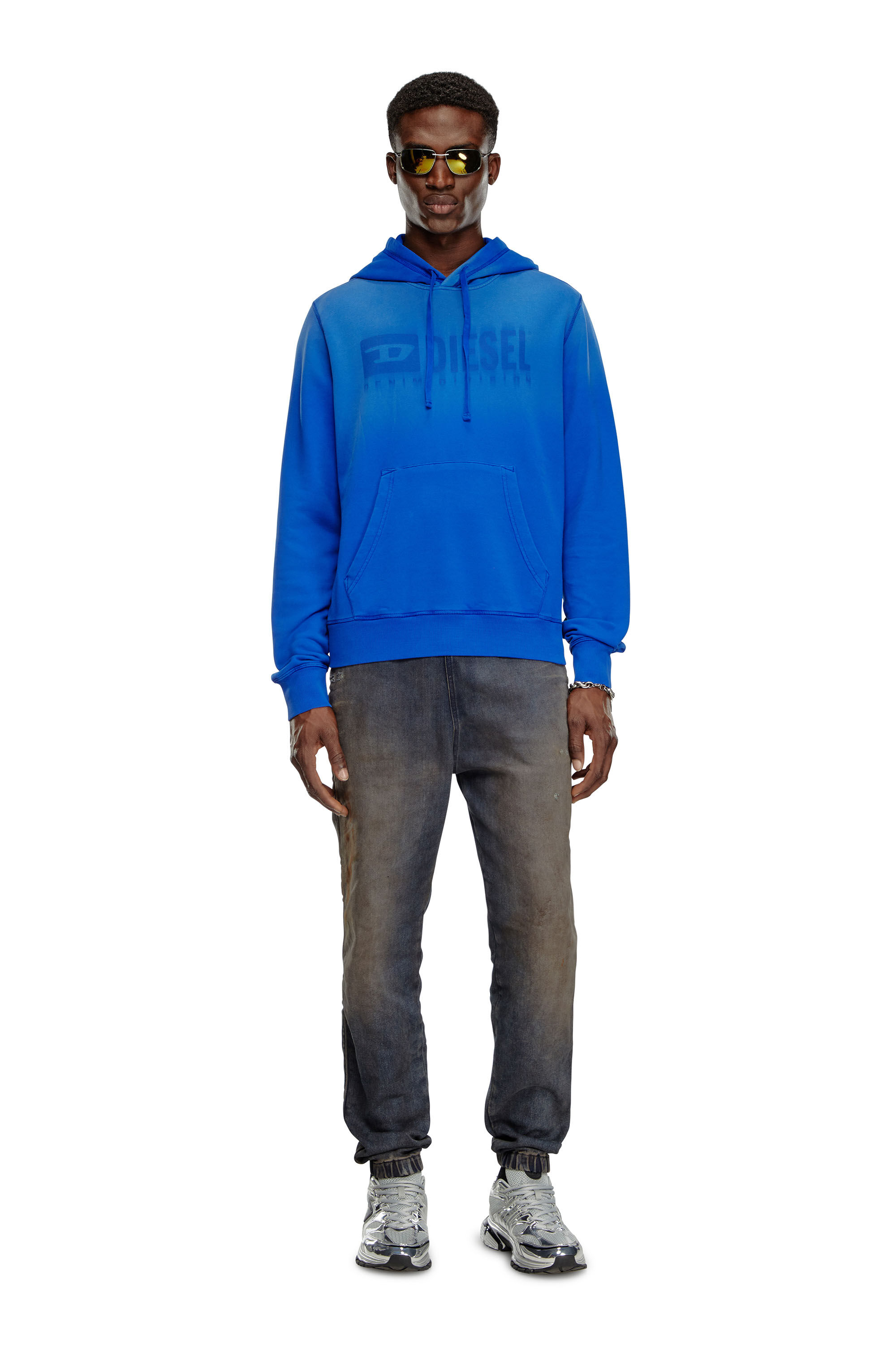 Diesel - S-GINN-HOOD-K44, Man's Faded hoodie with Denim Division logo in Blue - 1