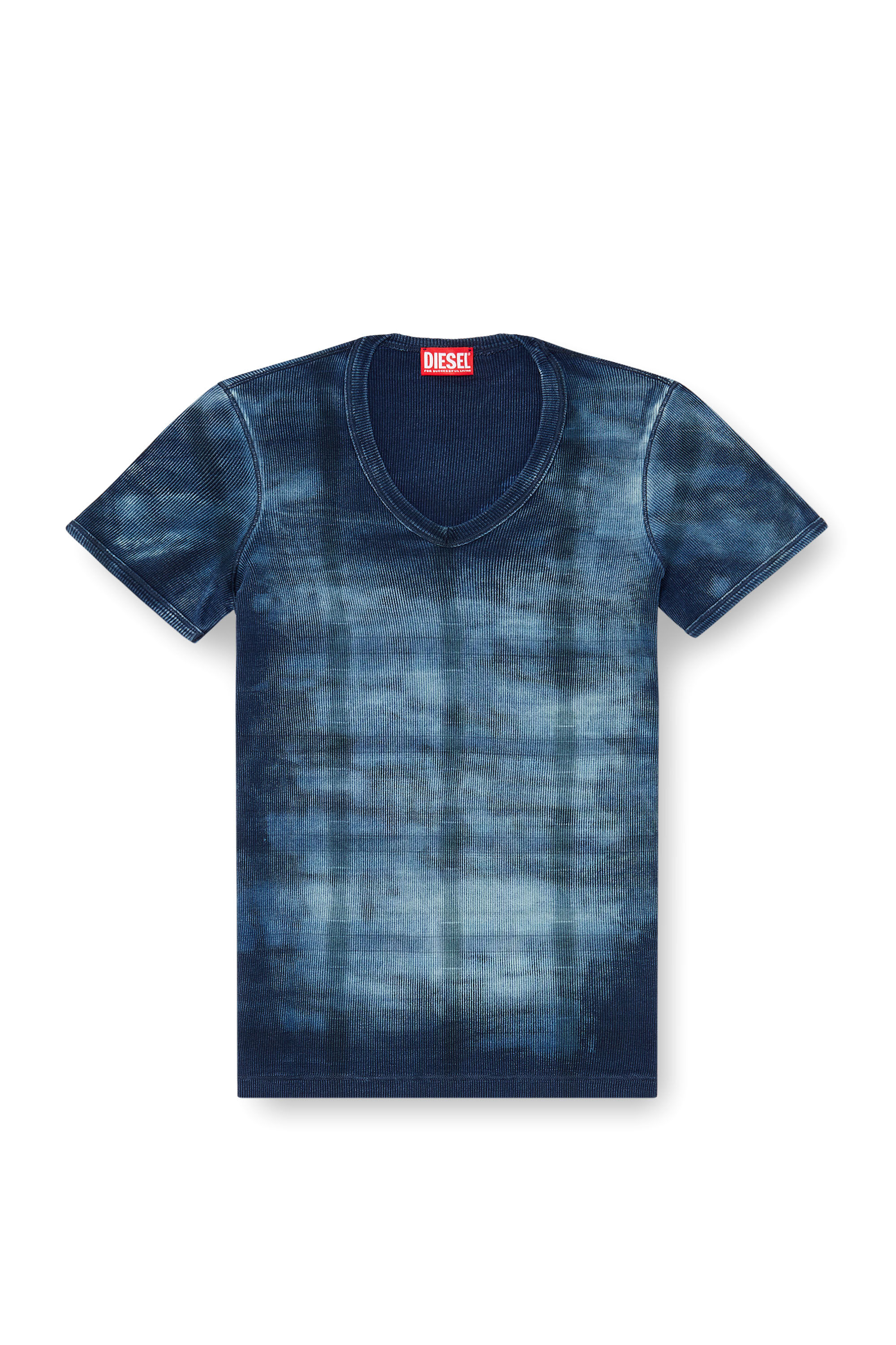 Men's X-ray top in check-print rib-jersey | Blue | Diesel GB