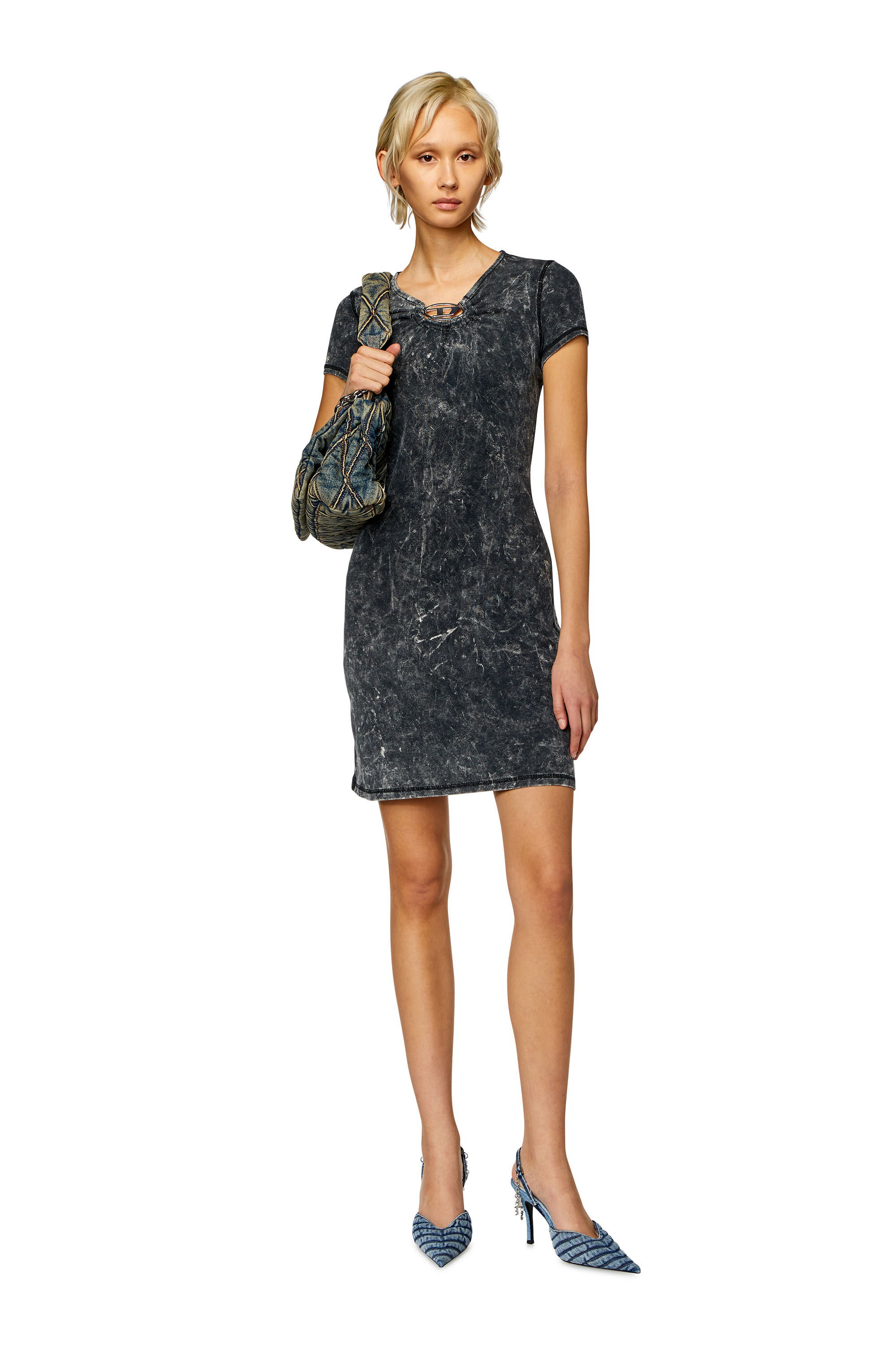 Women's Ribbed dress with metal Oval D plaque | Grey | Diesel