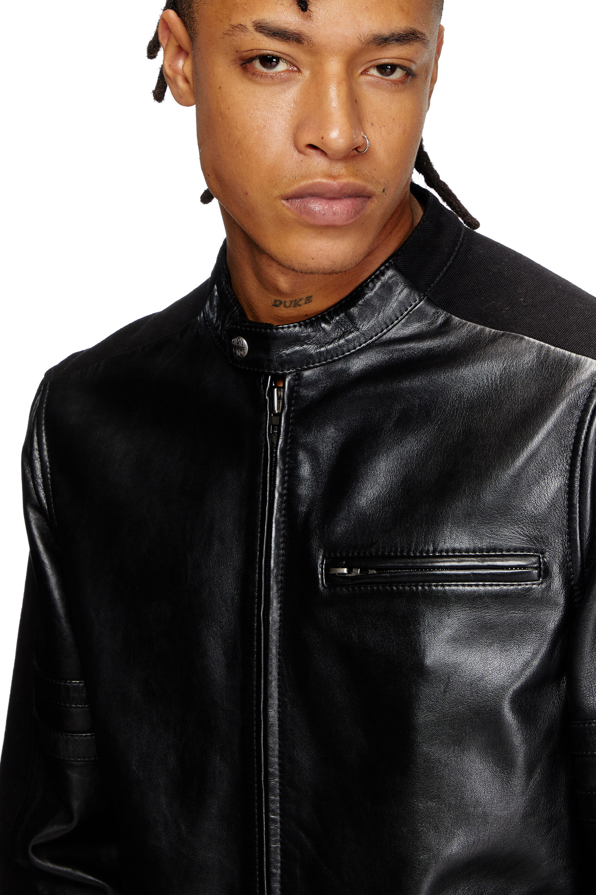 Men's Hybrid denim and leather jacket | Black | Diesel Men's Hybrid denim and leather jacket | Black | Diesel