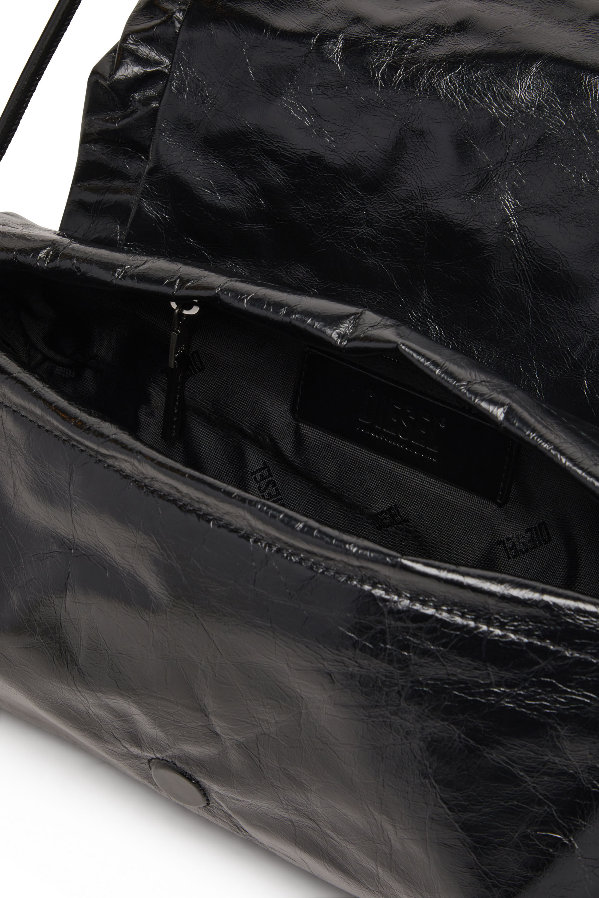 Women's Scrunch-D M-Shoulder bag in shiny leather | Black | Diesel