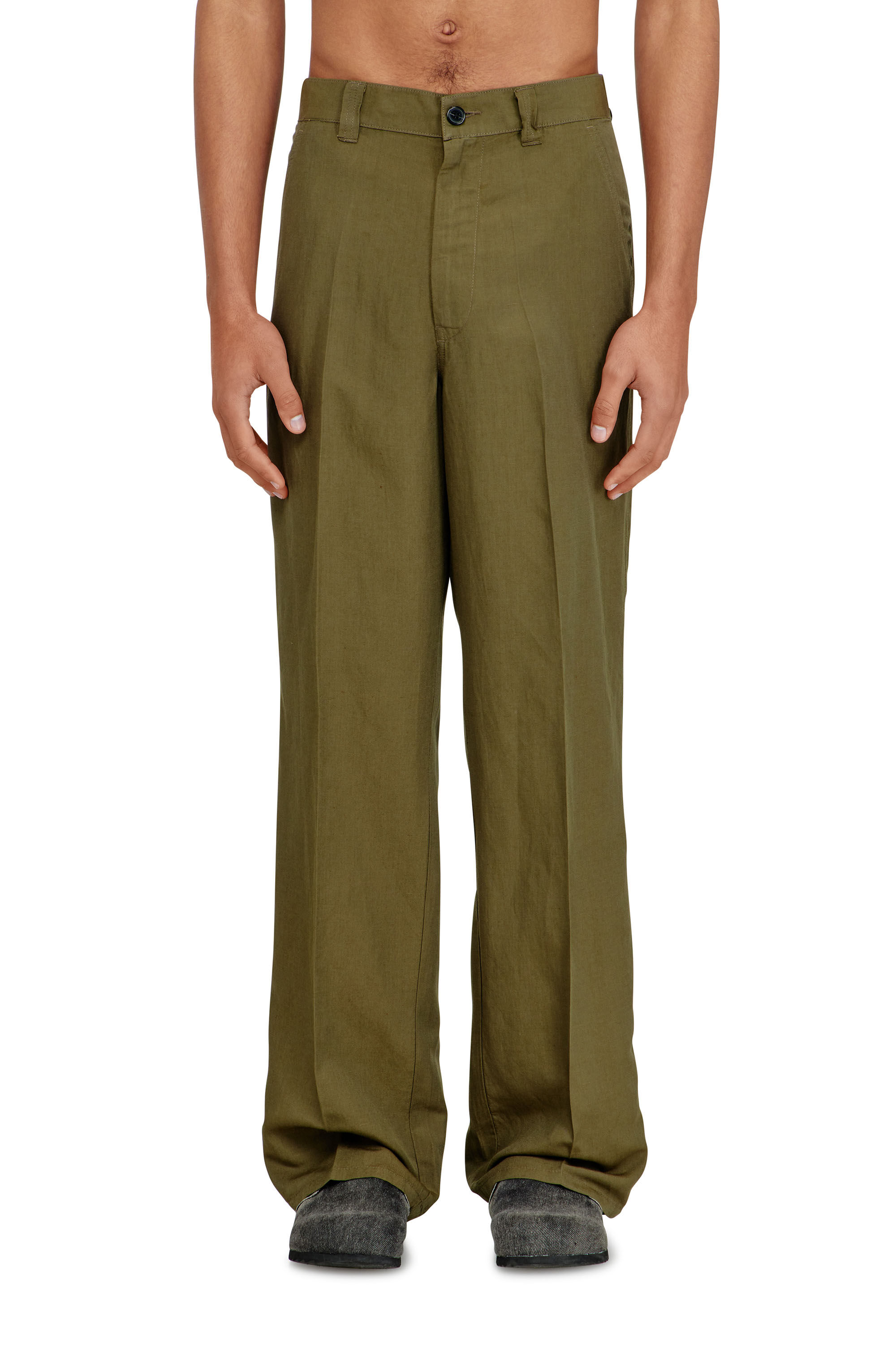 Men's Linen-blend pants with wide leg | Green | Diesel GB
