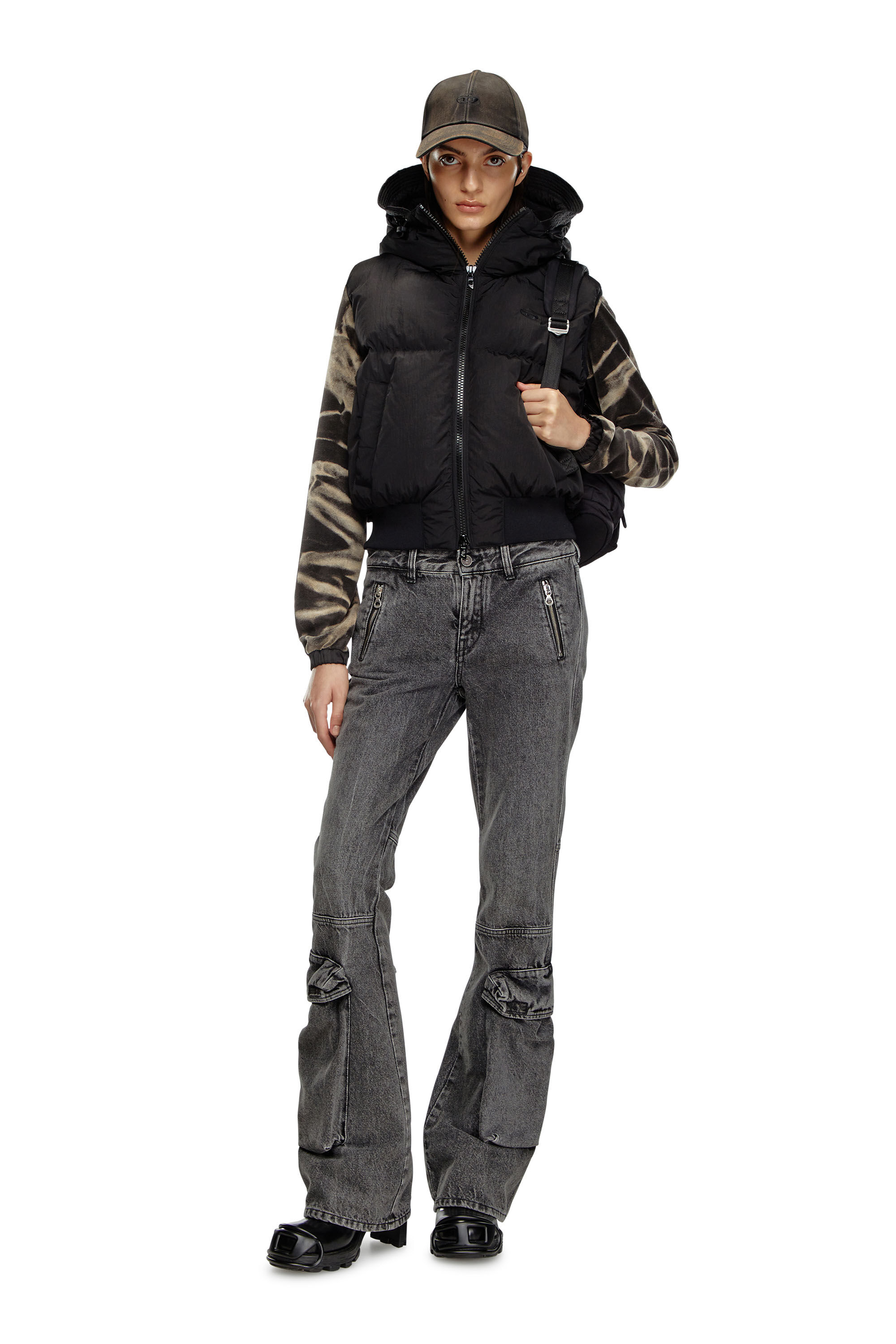 Women's Hooded down vest in crinkled nylon | Black | Diesel