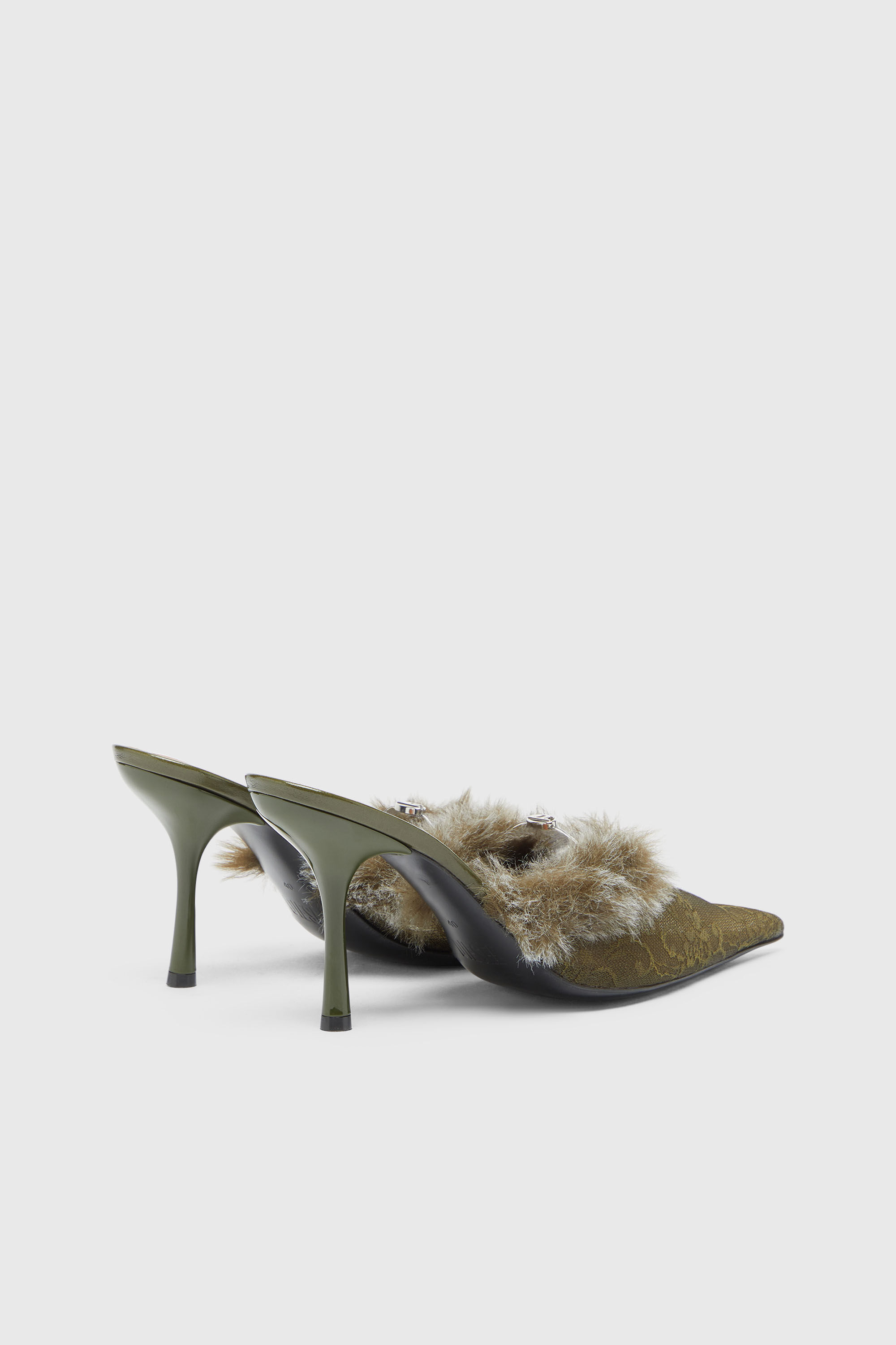 Diesel - D-JEWELS  MULE FUR 90, Woman's D-Jewels - Mules in nylon with fuzzy trim in Military Green - 3
