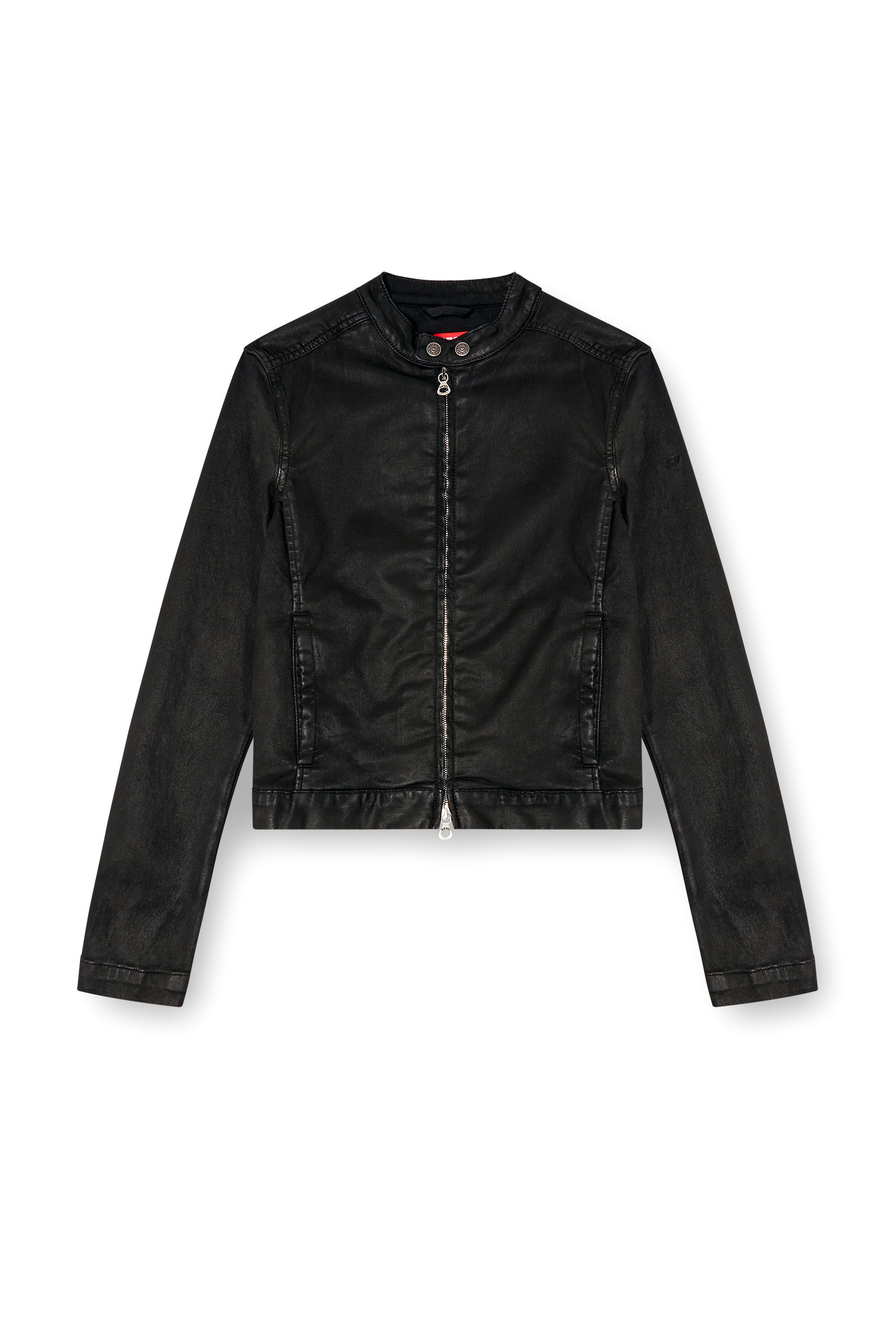 Women s Moto jacket in coated denim Black Diesel