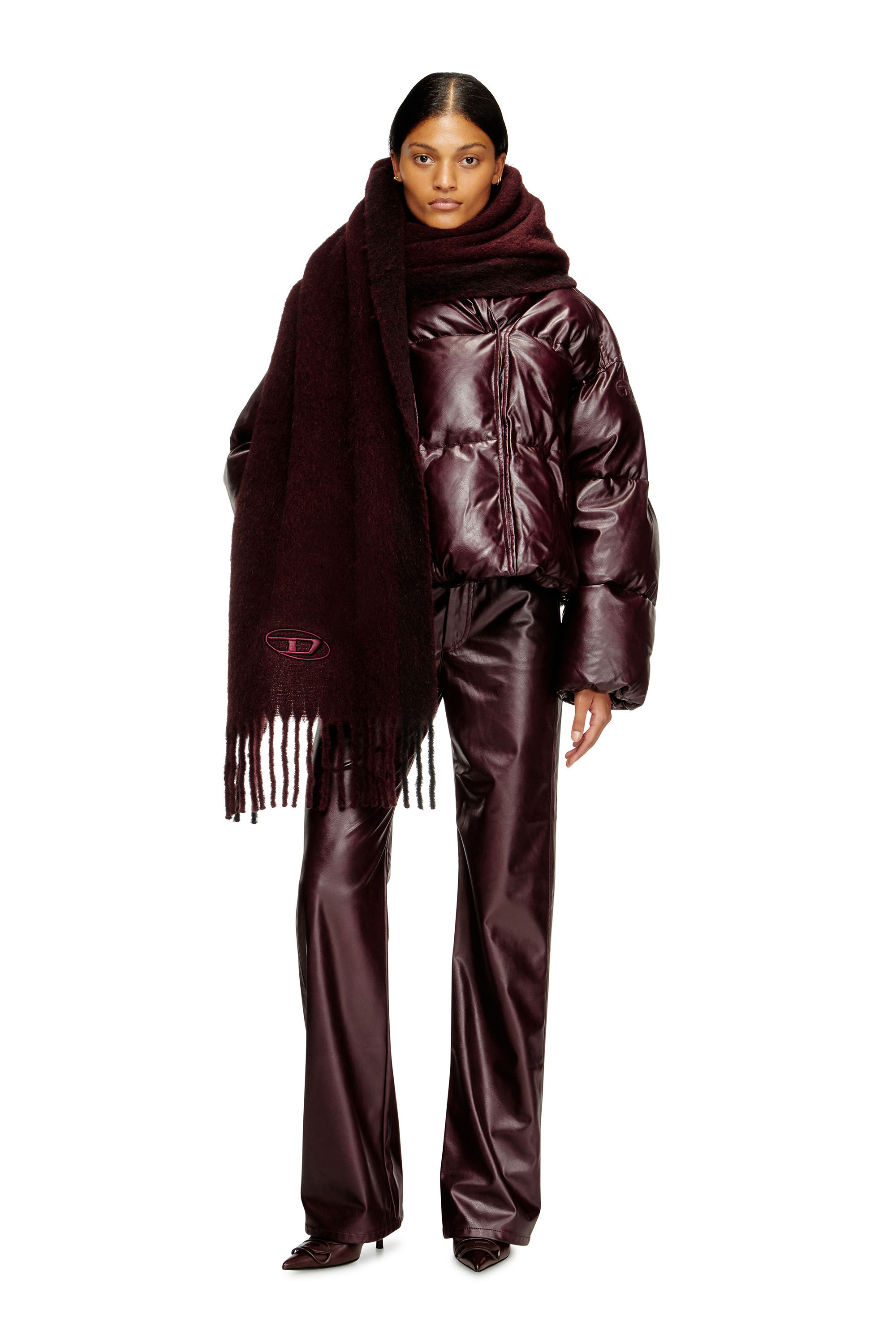 Women's Burgundy hooded puffer jacket in coated fabric | Red | Diesel