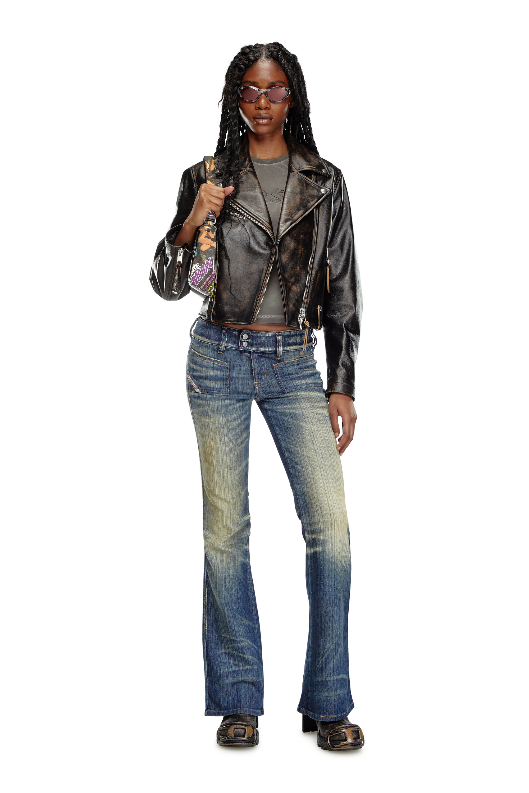 Women s distressed jacket in treated leather Diesel L EDMEA CL