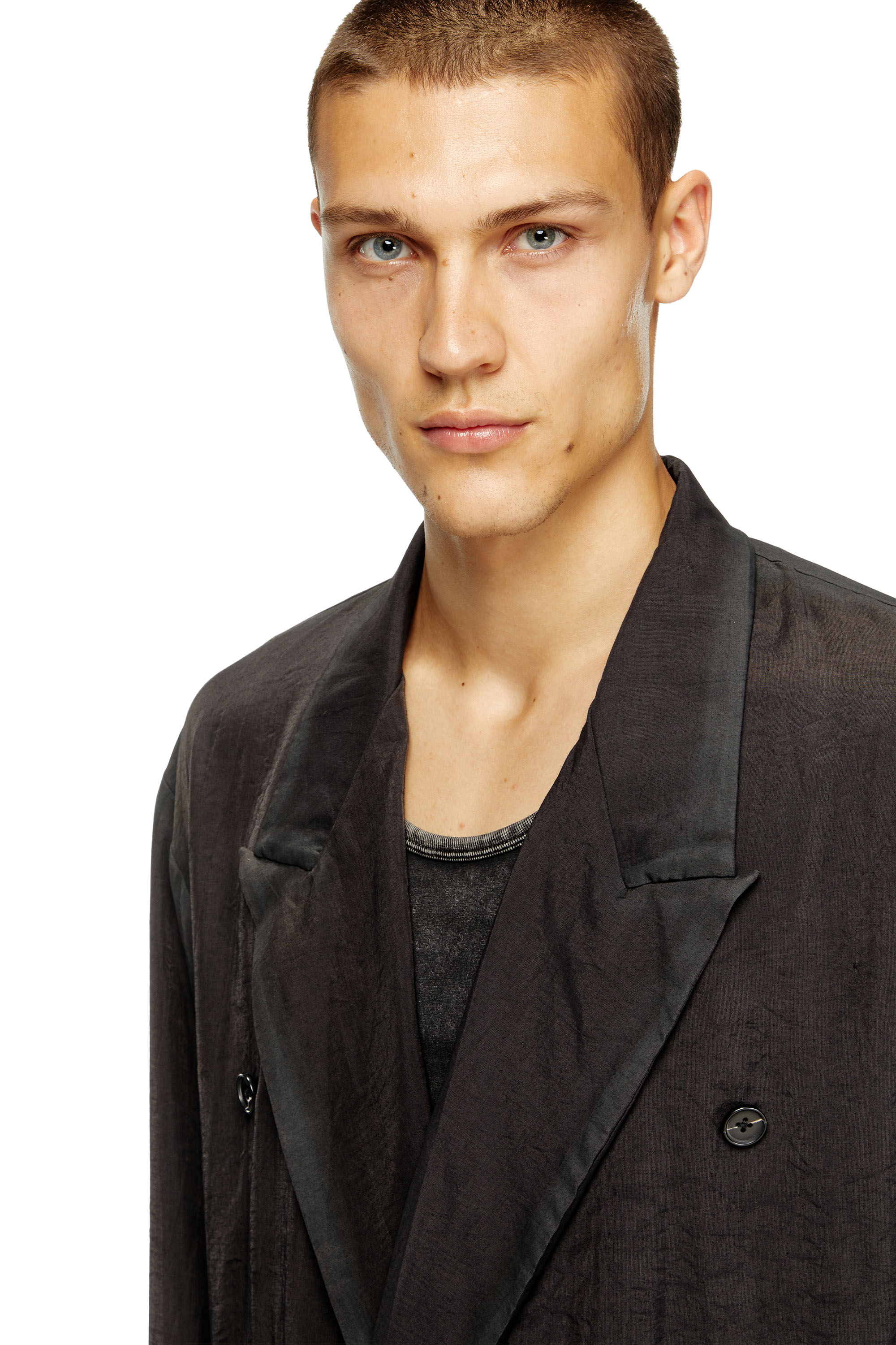 Men's Double-breasted blazer in wrinkled shell | Black | Diesel