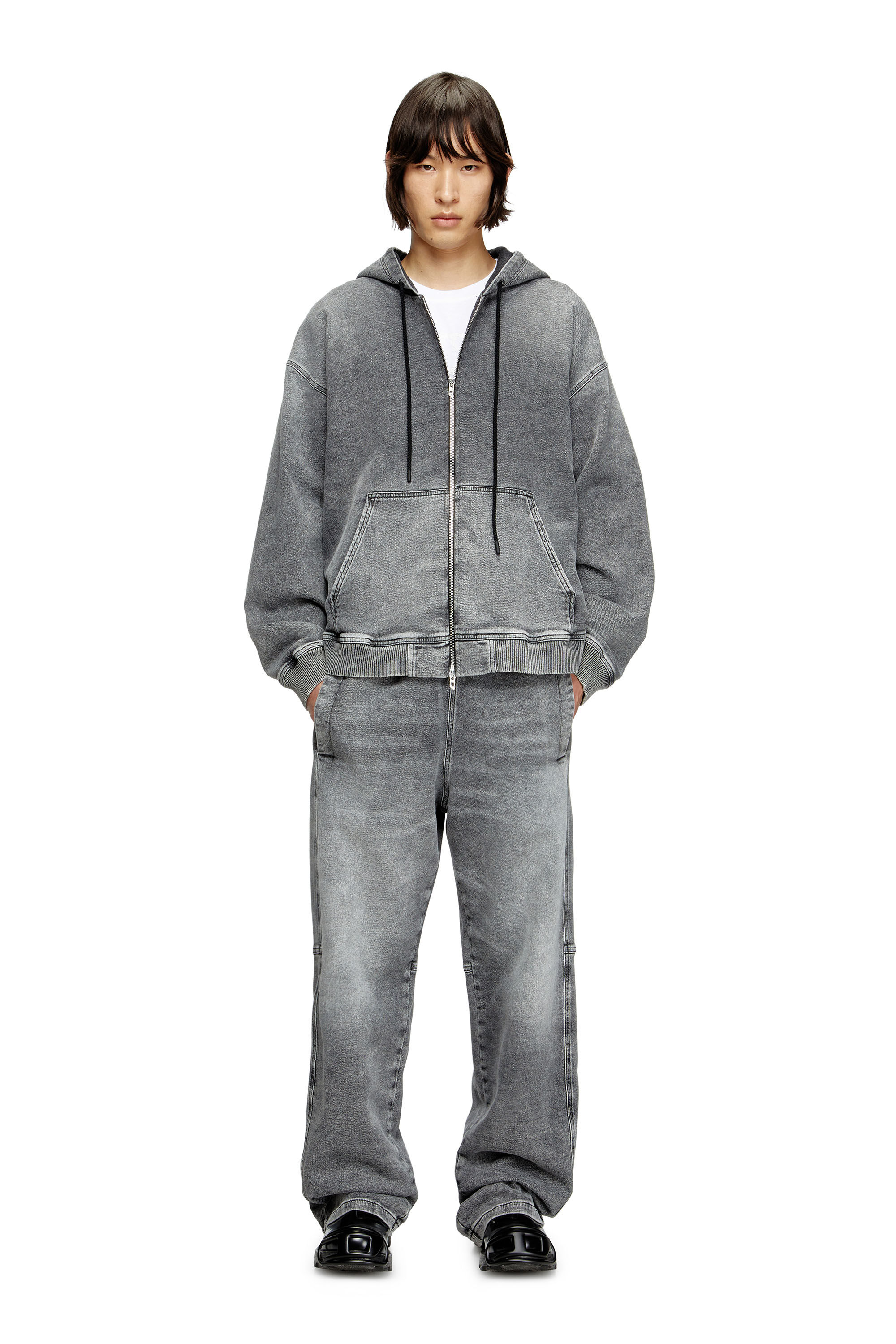 Diesel - HS D-GIRI-S TRACK, Unisex's Zip-up hoodie in marbled Track Denim in Dark grey - 1