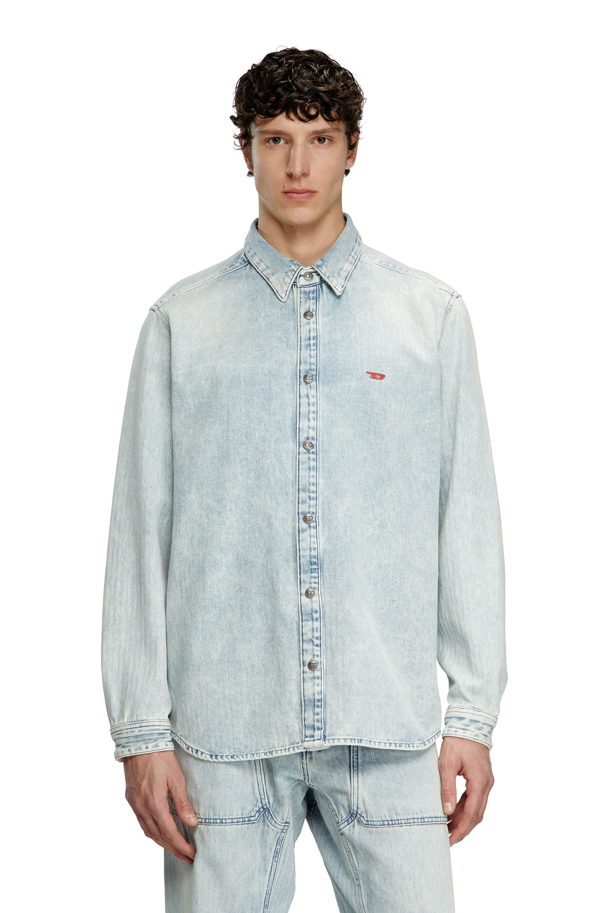 Diesel - D-SIMPLY, Man's Shirt in herringbone denim in Light Blue - 3