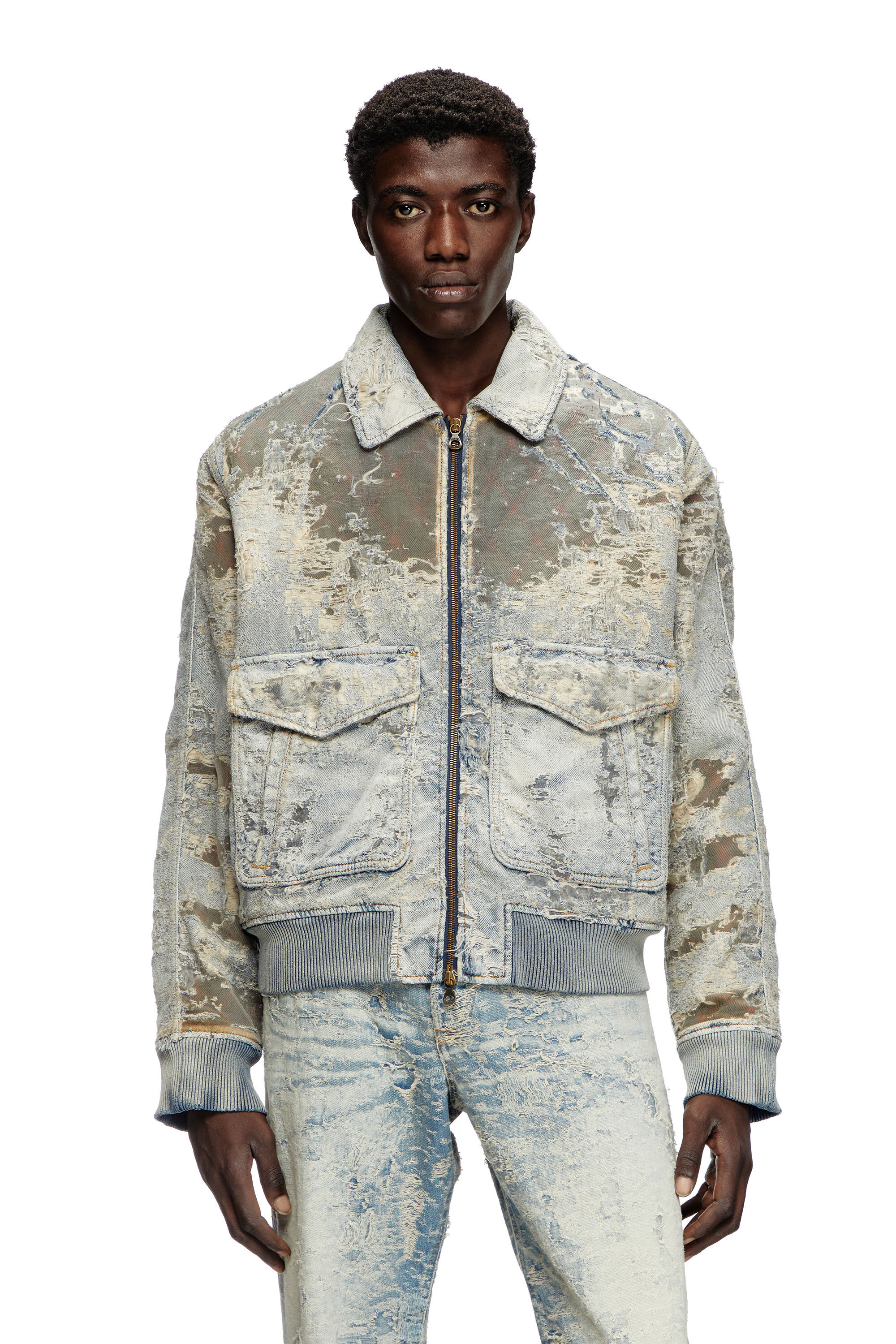 Men s Aviator jacket in devore denim Grey Diesel