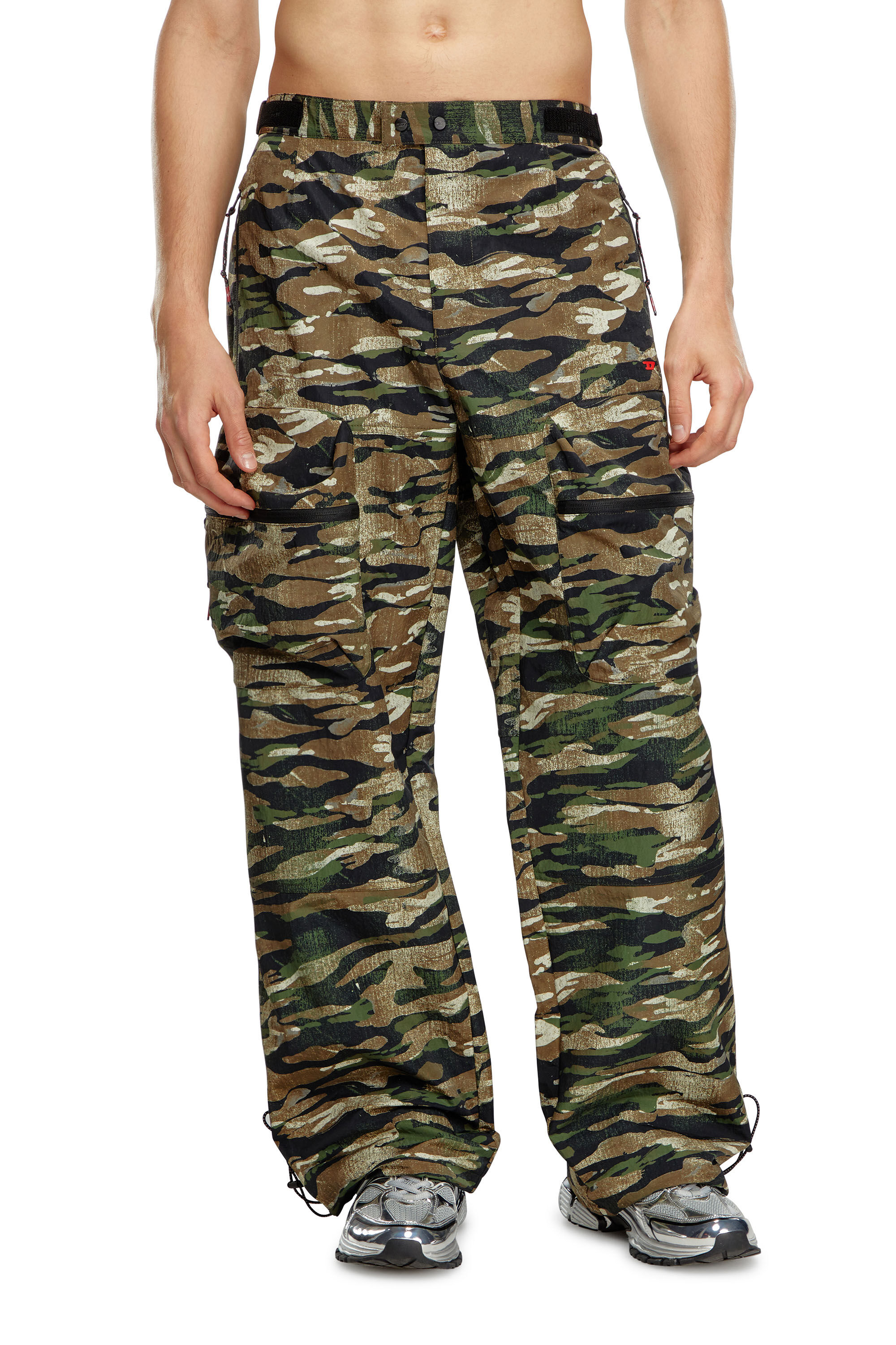 Men s Nylon cargo pants with worn camo print Multicolor Diesel