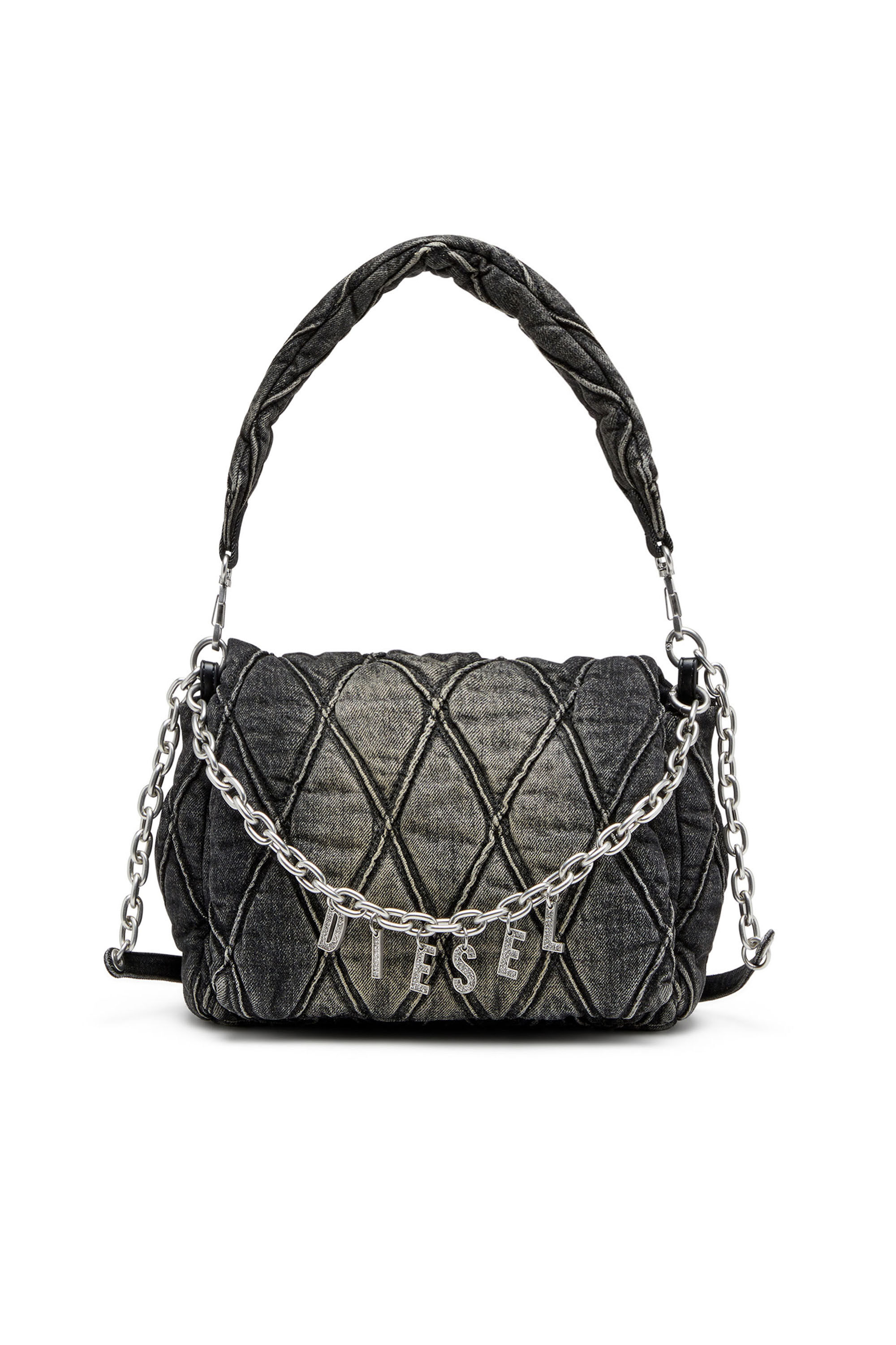DIESEL Charm-D Shoulder M キルティングショルダー Women's Charm-D Shoulder M bag in quilted Denim | Black | Diesel