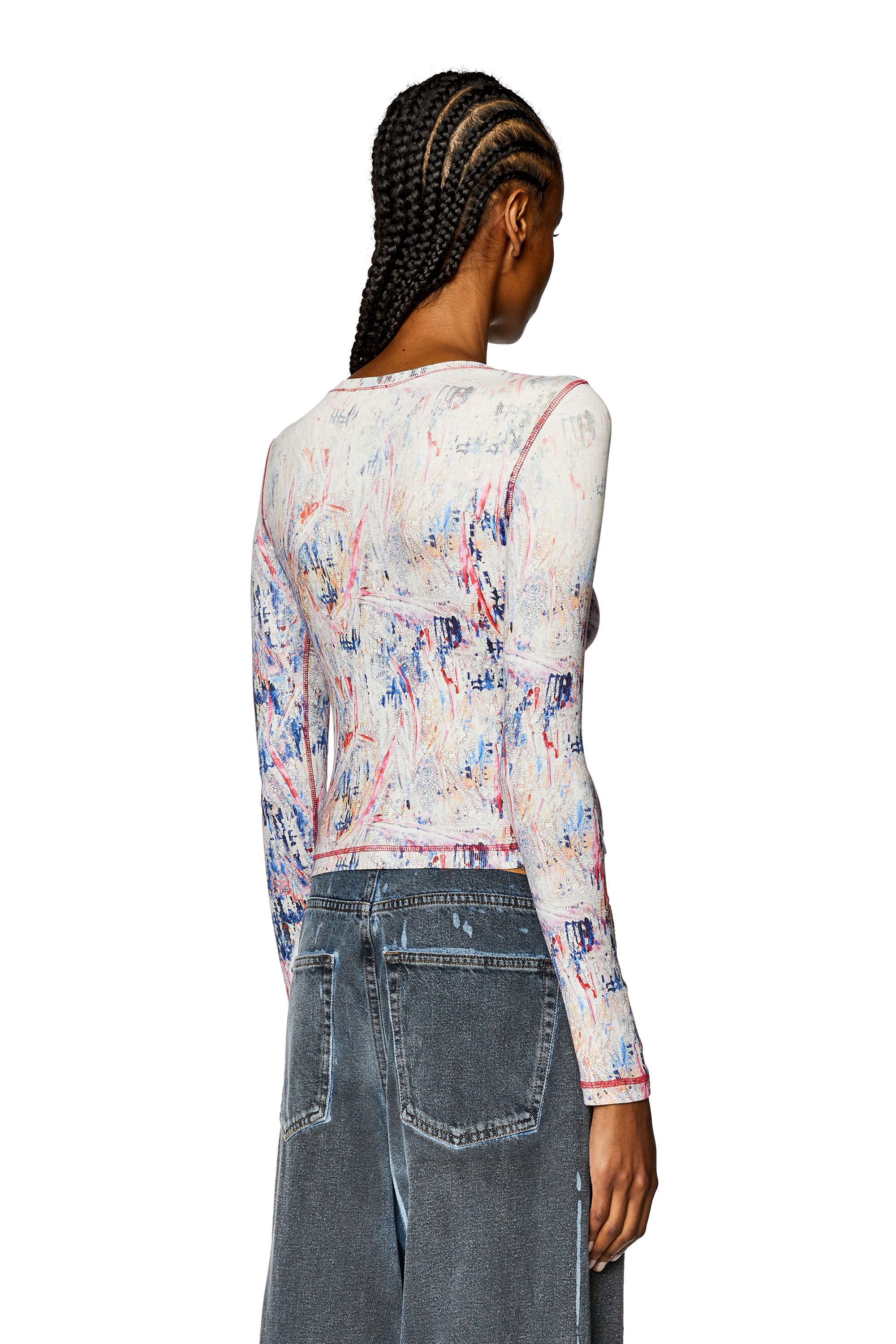 Diesel - T-BANES-NC-N1, Woman's Ribbed top with spray treatment in Pink/White - 4