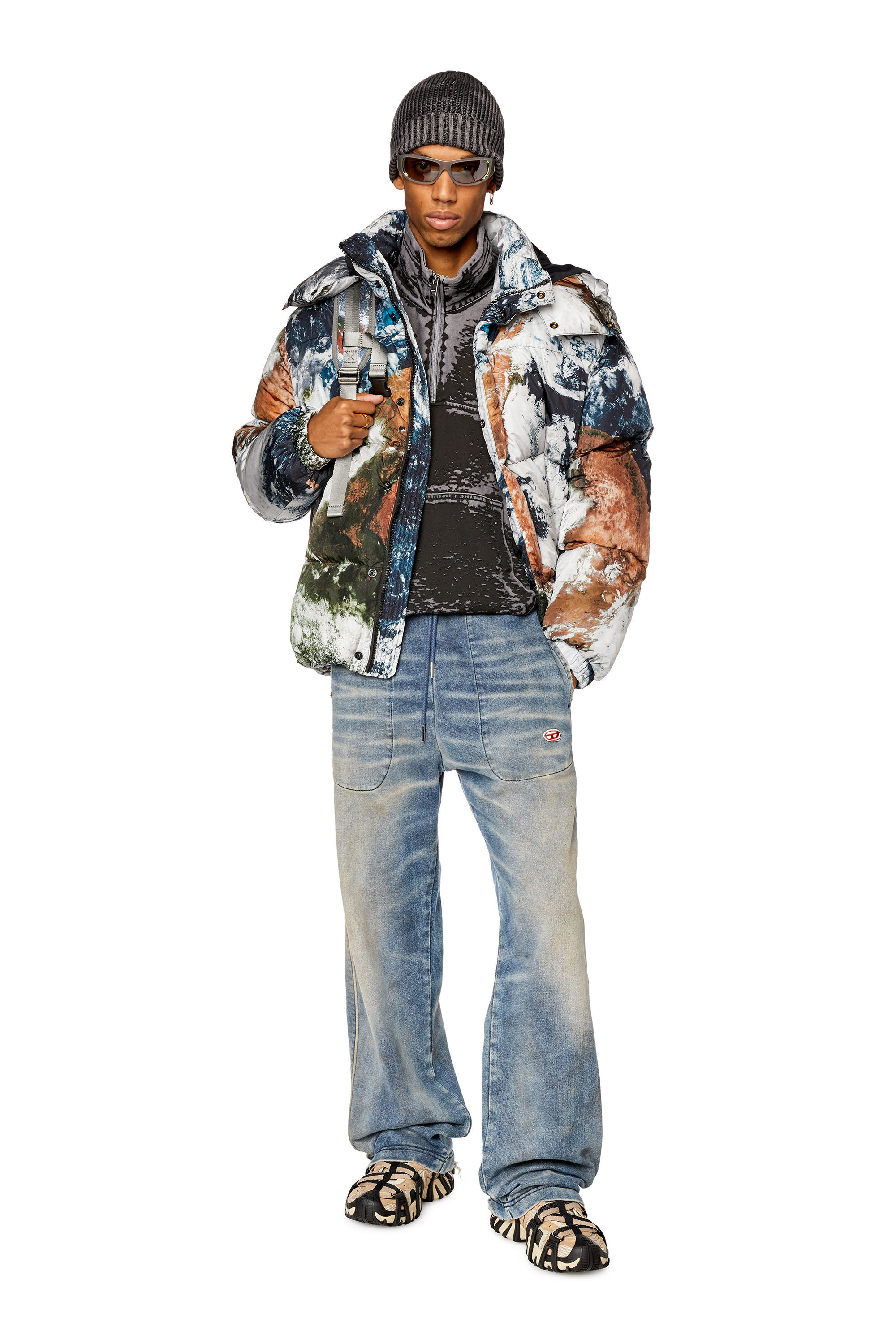 Men s Padded jacket with Planet print W ROLFYS FD PRINT Diesel