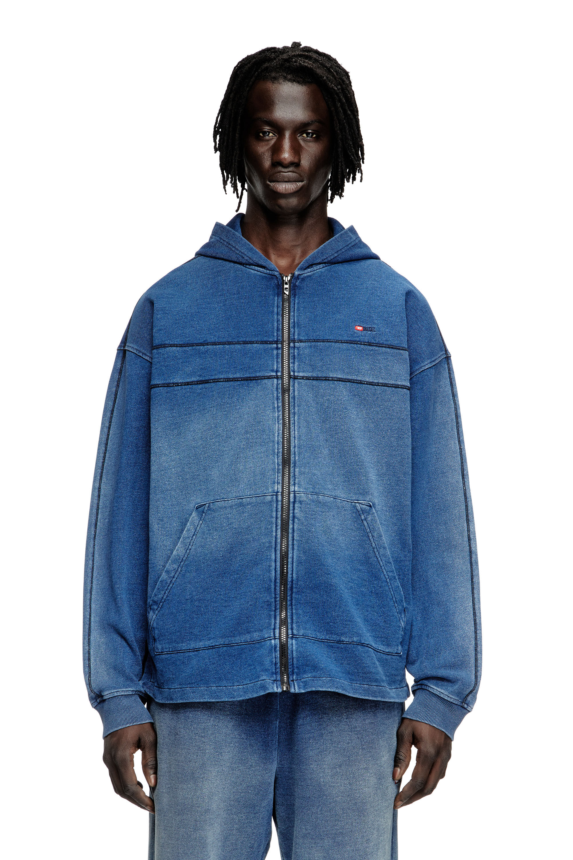 Men's Hoodie in denim-look jersey | Blue | Diesel