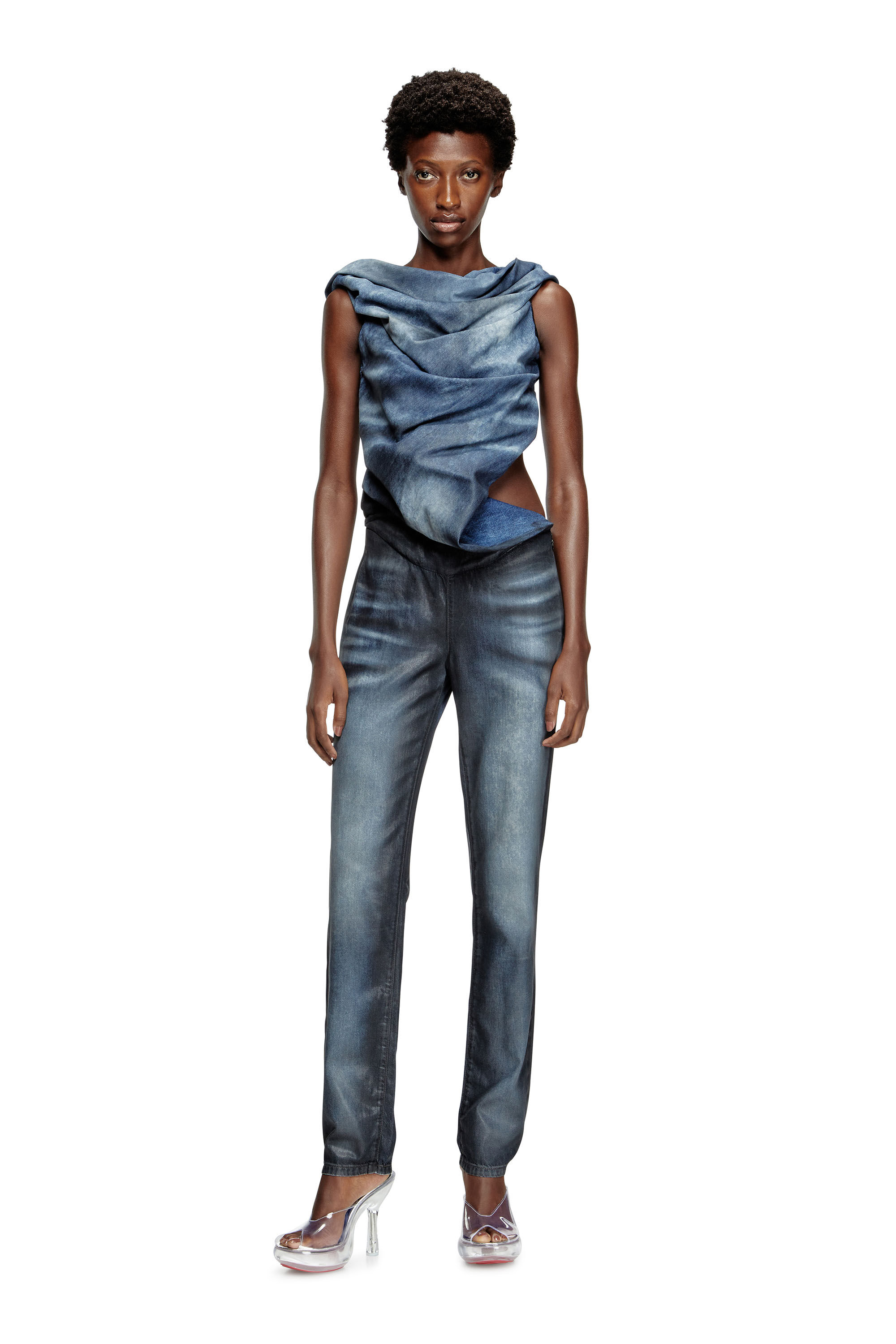 Diesel - DE-CLODIA-FSG, Woman's Jumpsuit in glossy coated Tencel denim in Dark Blue - 3