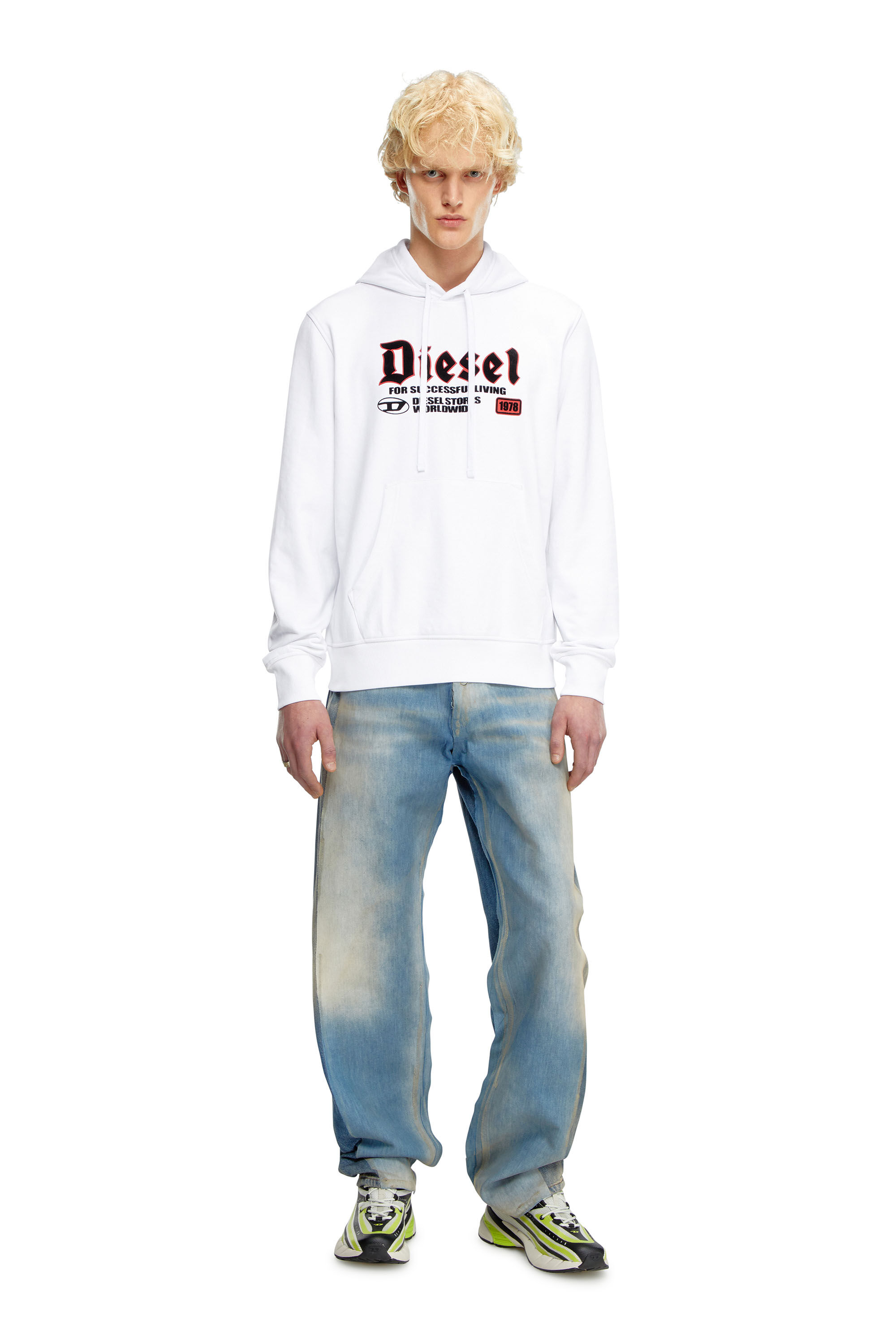 Men s Hoodie with flocked logo White Diesel