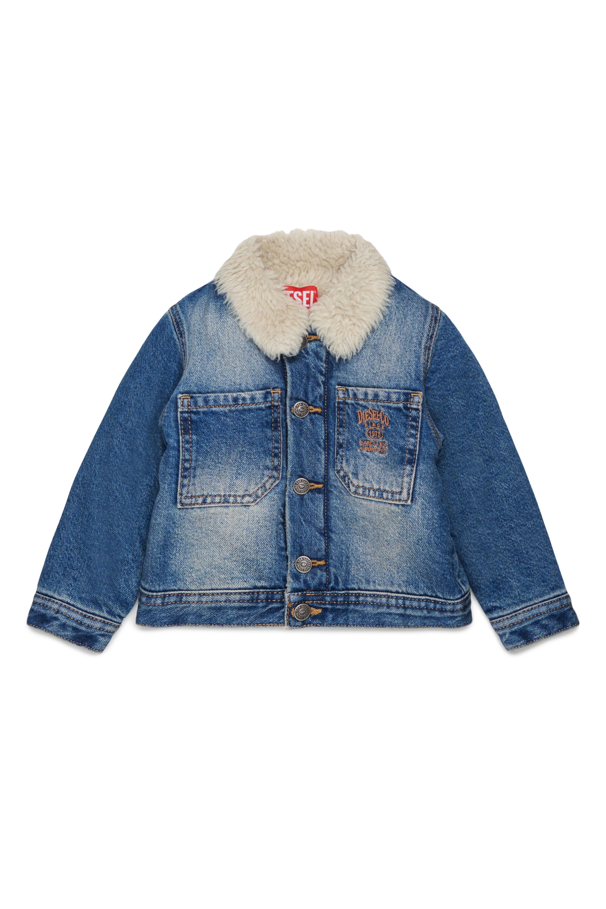 Diesel - JOMYB-FUR, Unisex's Denim jacket with soft pile collar in Medium blue - 1