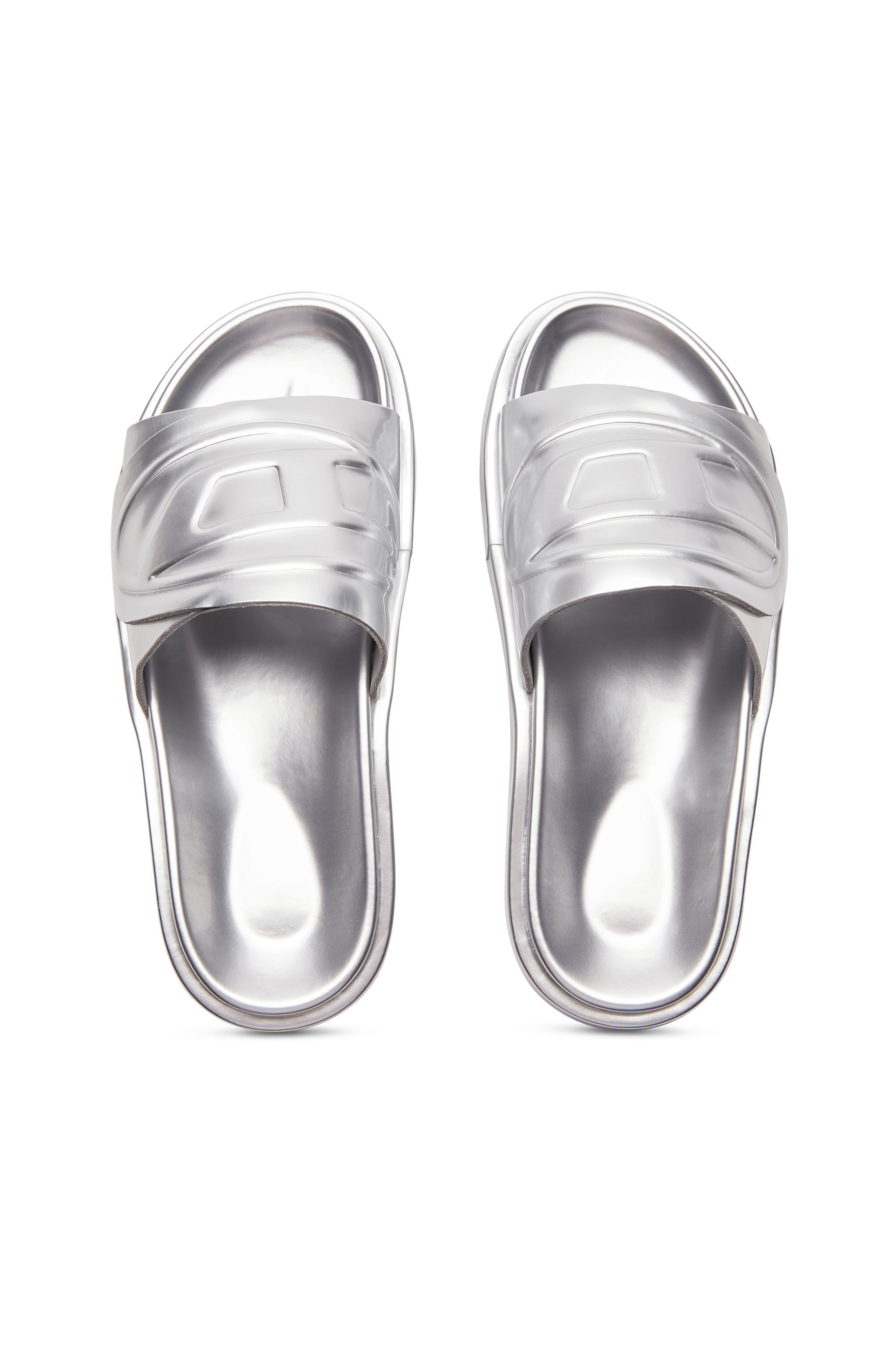Silver metallic slides sales