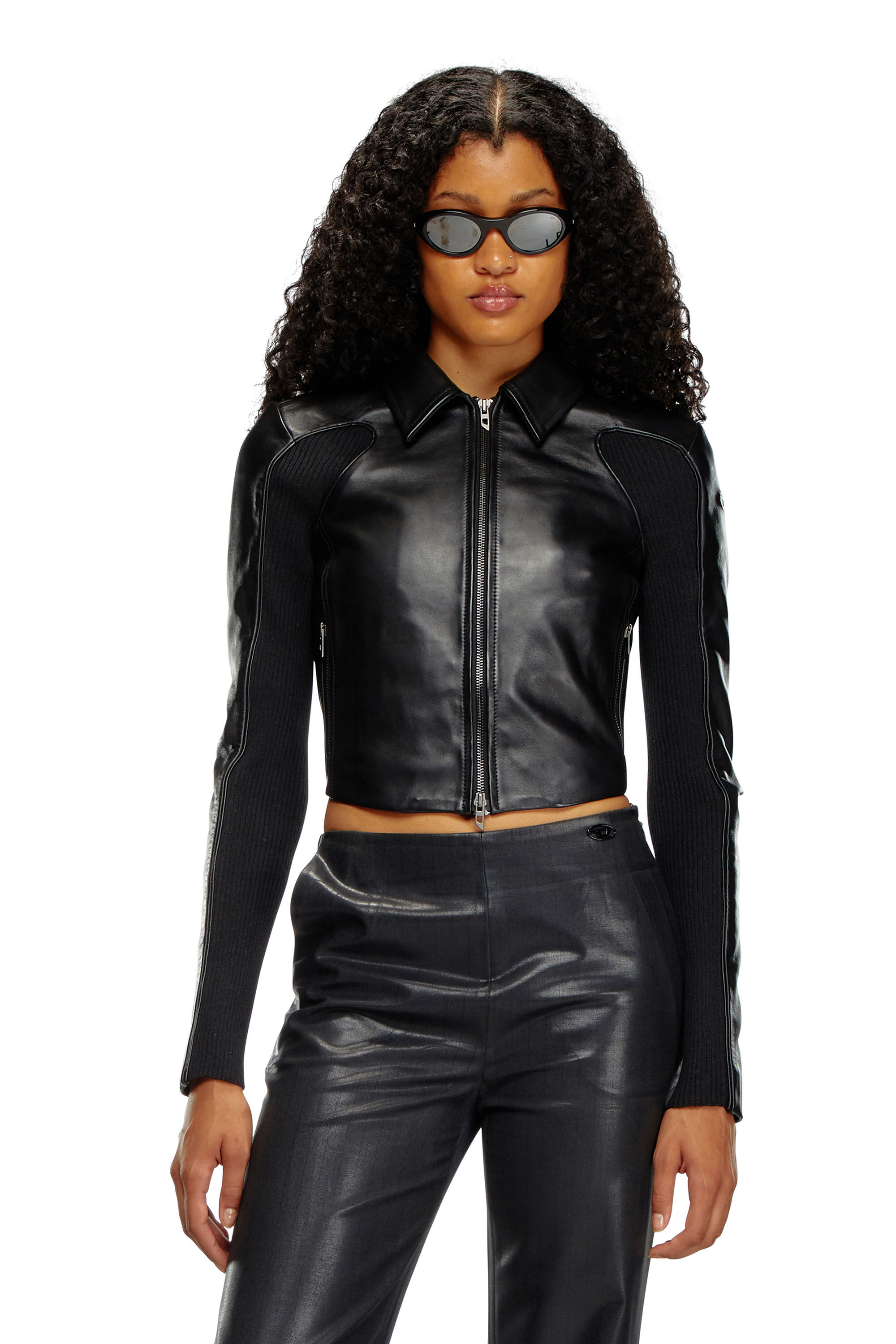 Black knit moto jacket women's deals