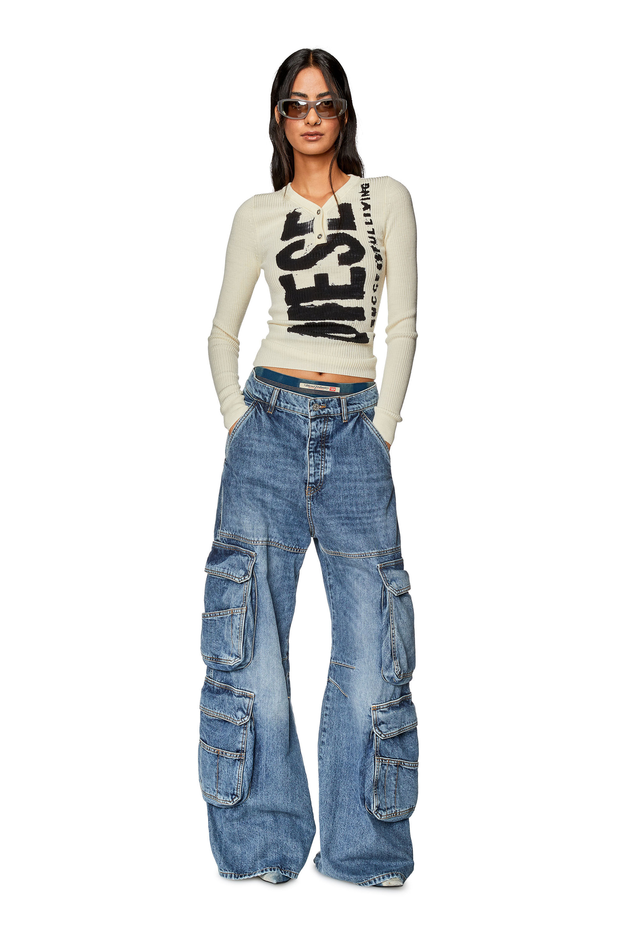1996 D Sire Women Cargo Jeans with pockets medium blue Diesel