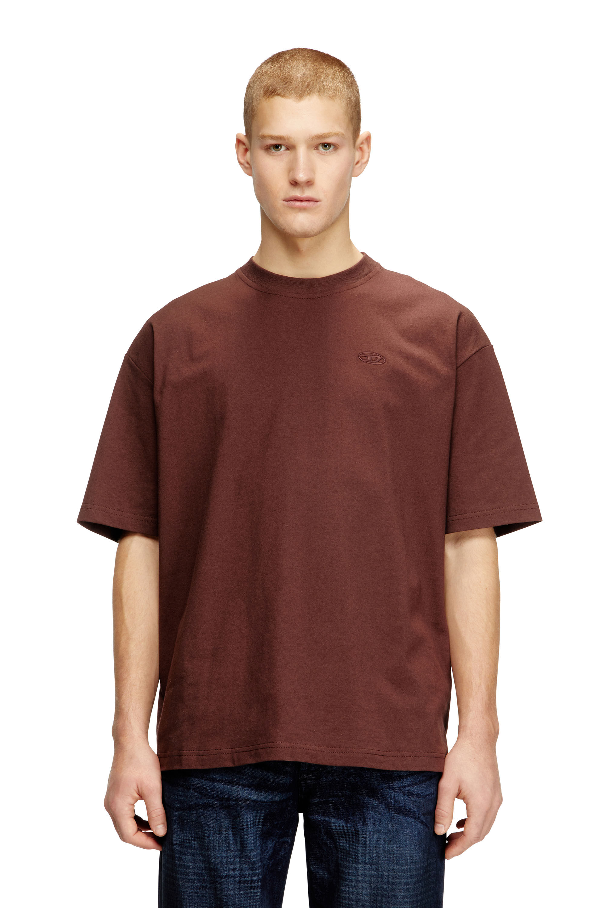 Men's T-shirt with maxi oval D embroidery | Brown | Diesel GB
