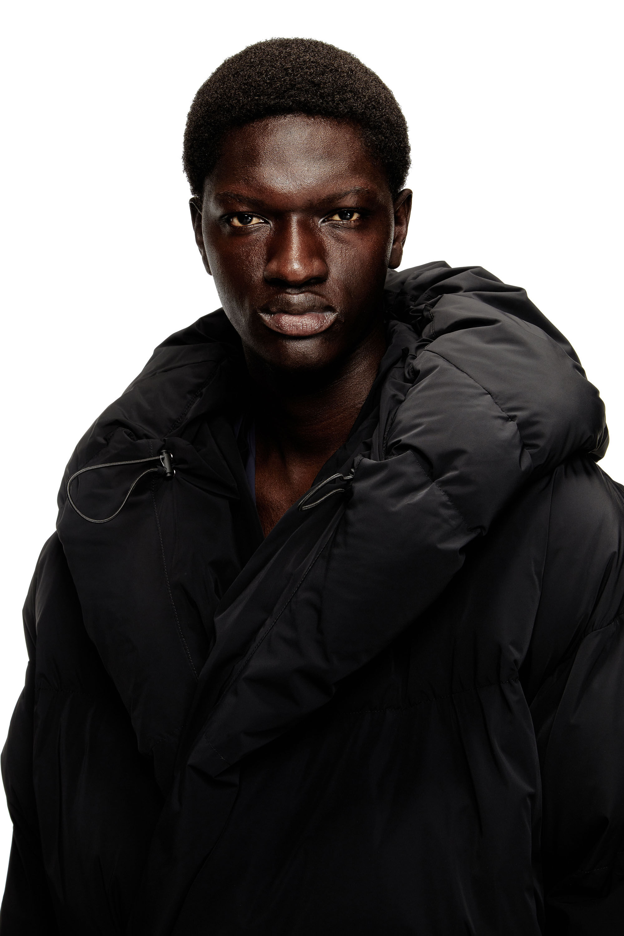 Men's Wrap puffer jacket in stretch nylon | Black | Diesel