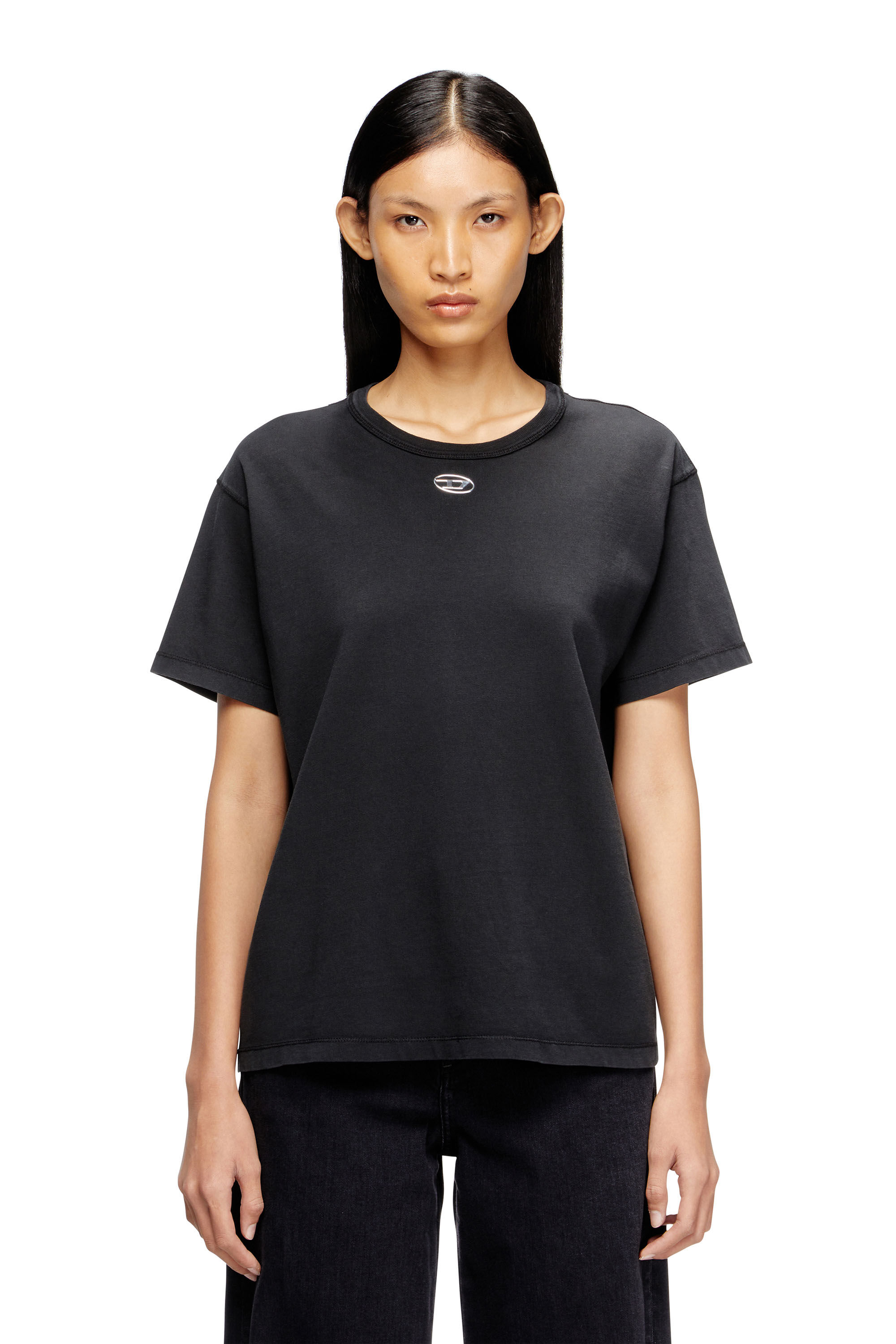 Women's Cotton T-shirt with metallic Oval D | Black | Diesel