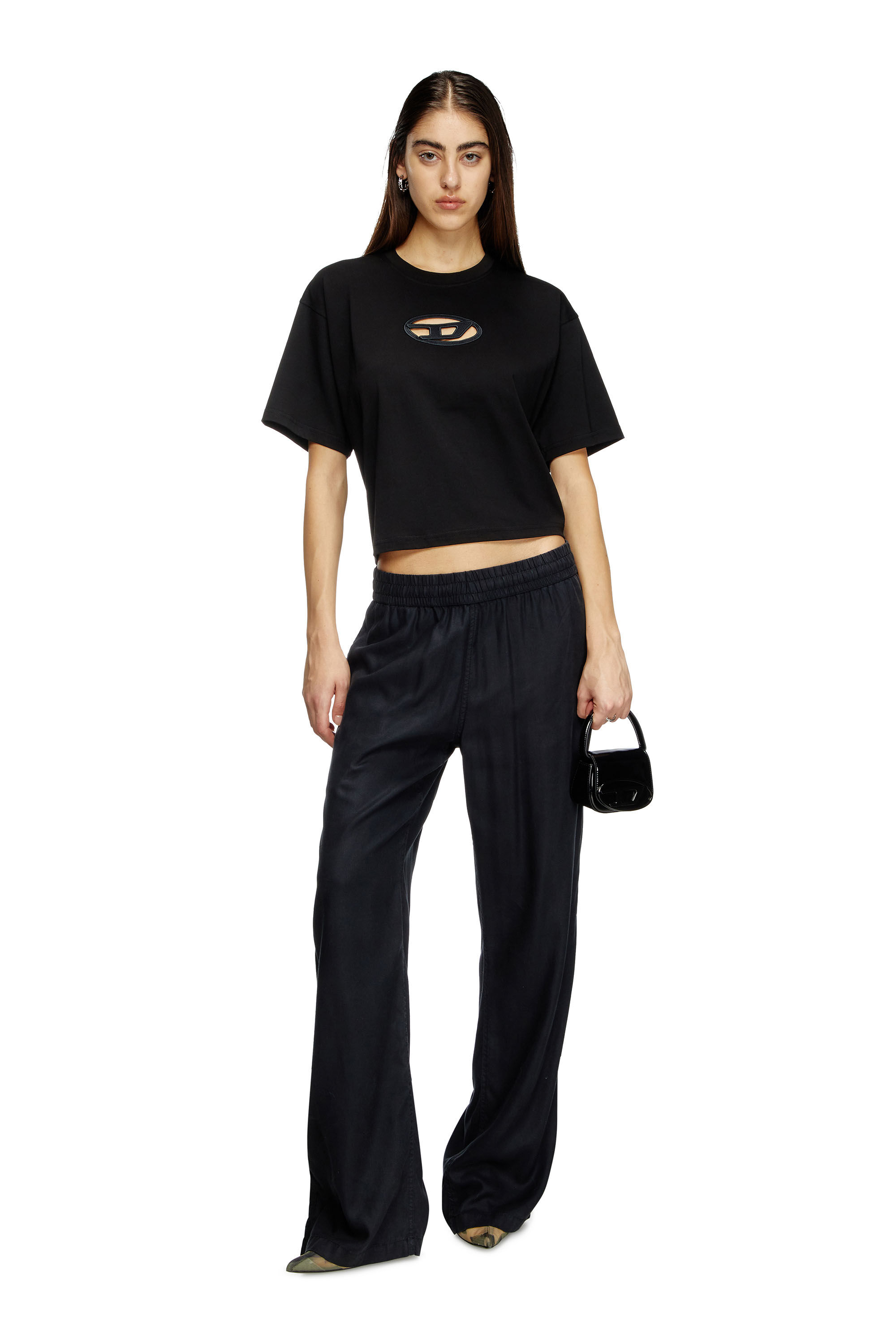 Women's Boxy T-shirt with cut-out Oval D logo | Black | Diesel