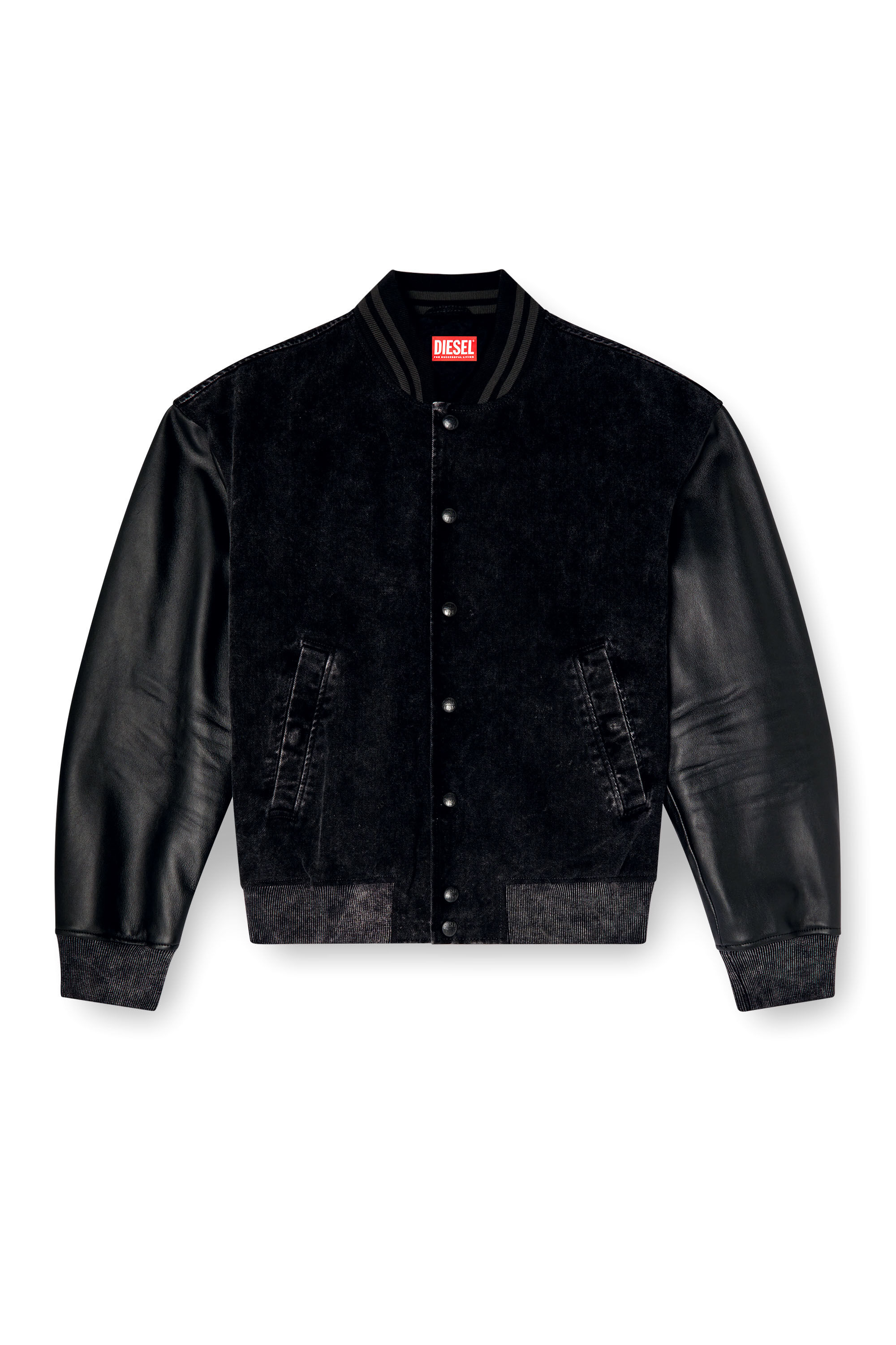Men s Denim and leather bomber jacket Black Diesel