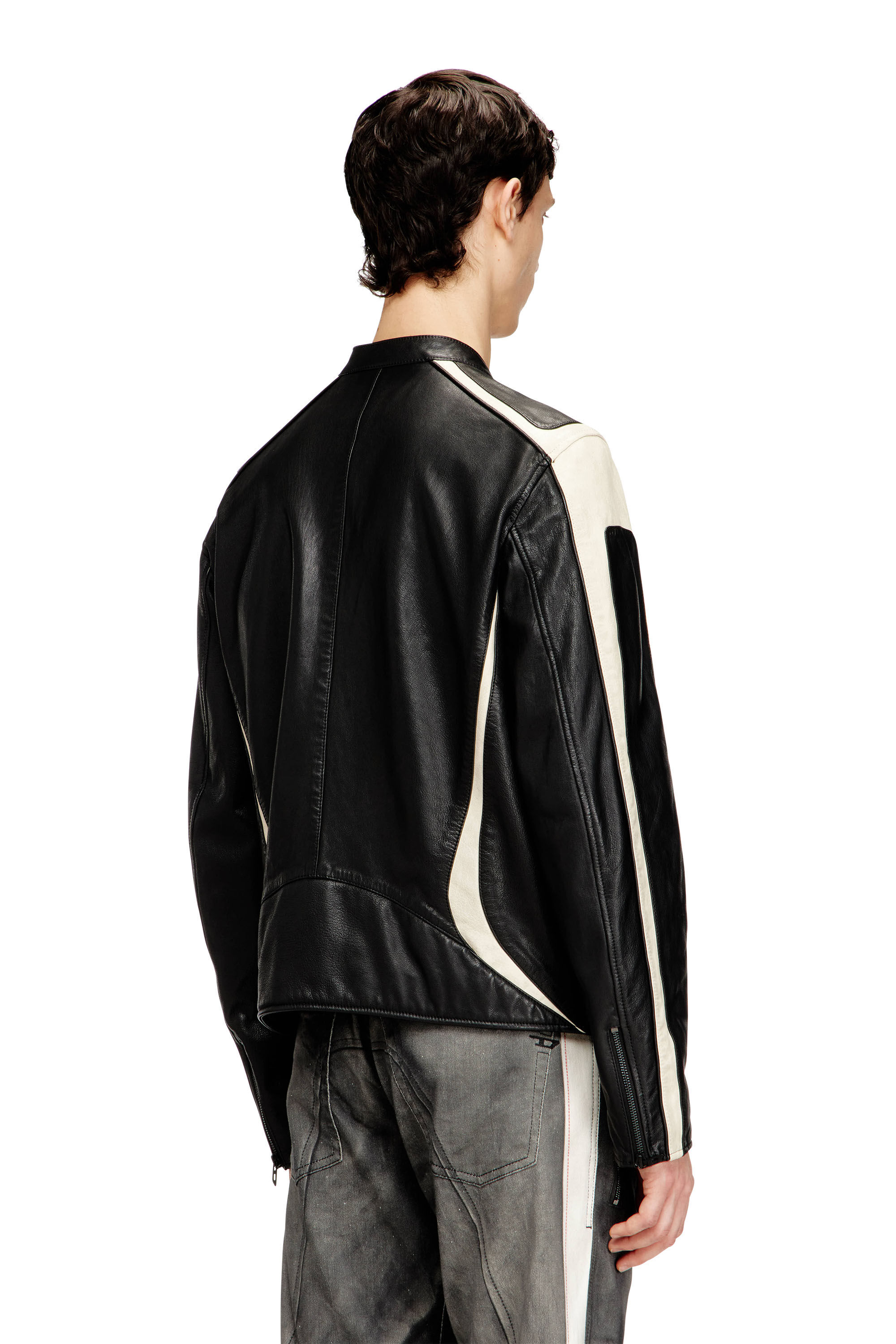 DIESEL レザージャケット ブラック/ホワイト Men's Colour-block leather biker jacket | Multicolor | Diesel