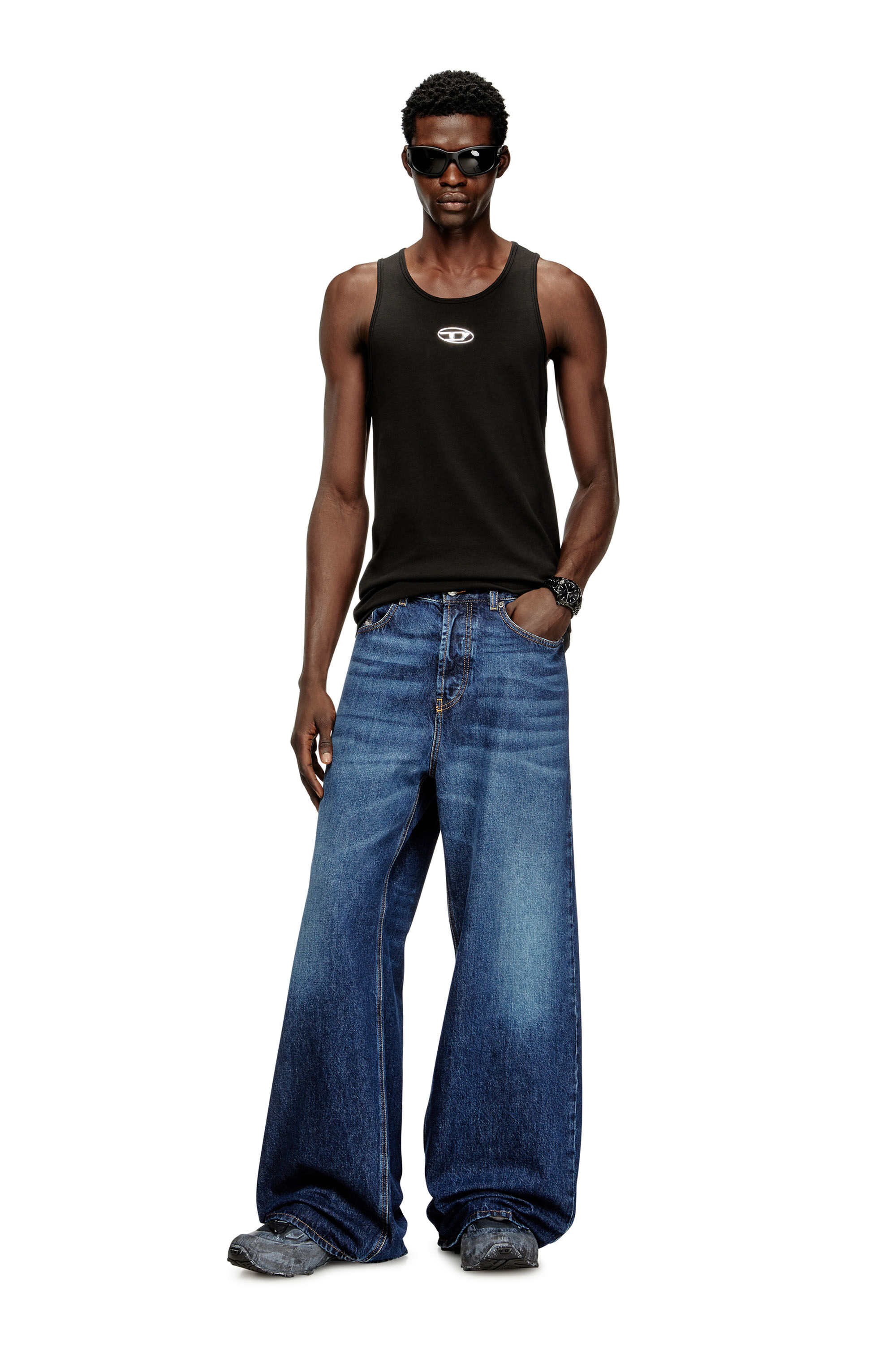 Men's Cotton tank top with logo | Black | Diesel