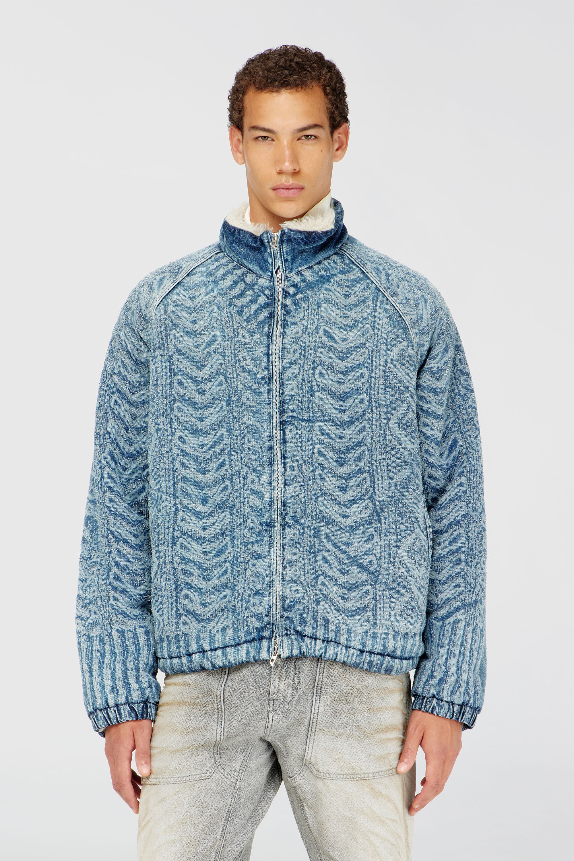 Diesel - D-KRAPS-S, Man's Jacket in cable-knit-effect denim in Medium blue - 3
