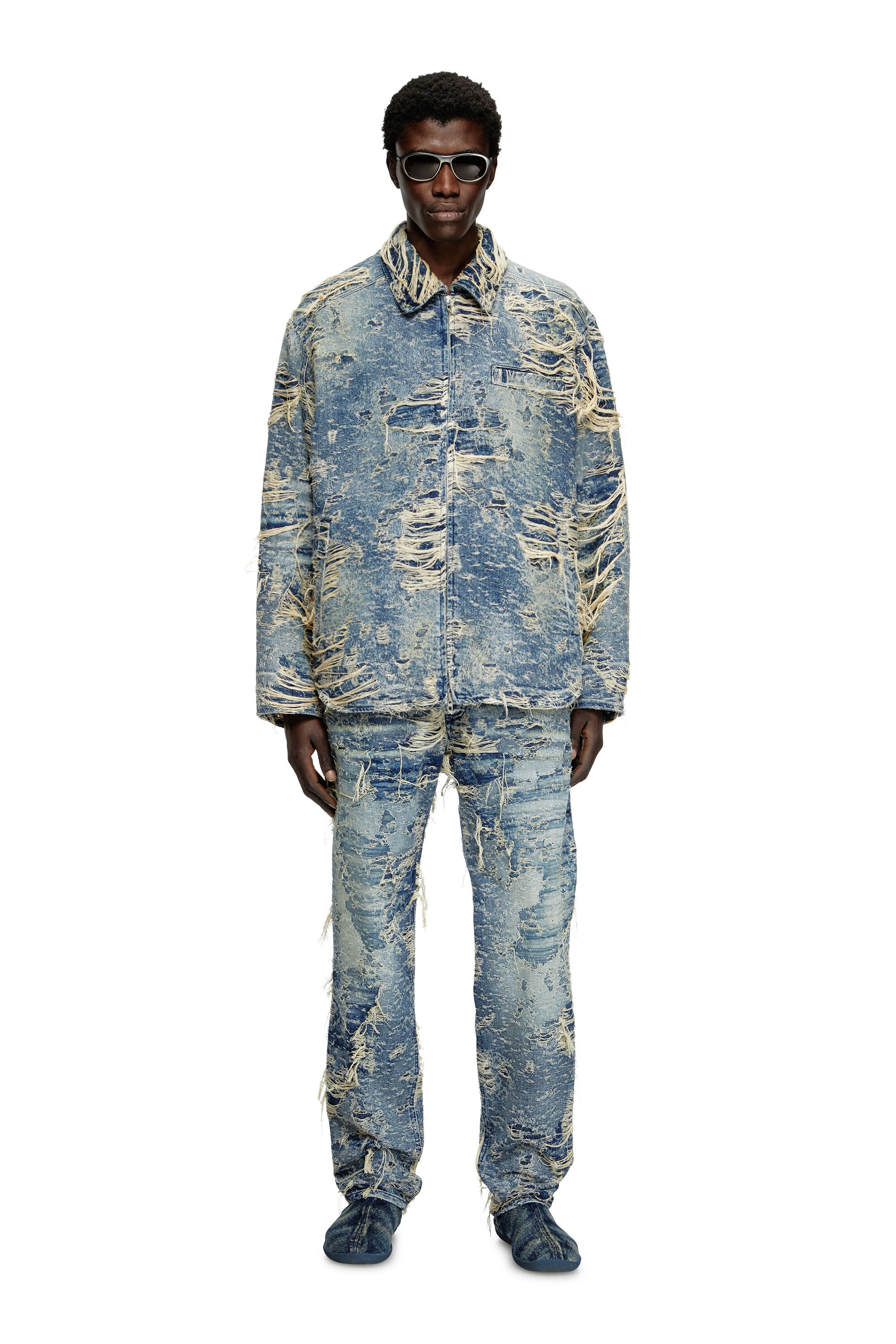 Diesel - D-IVAR-FSG1, Man's Jacket in floating-thread denim in Medium blue - 1