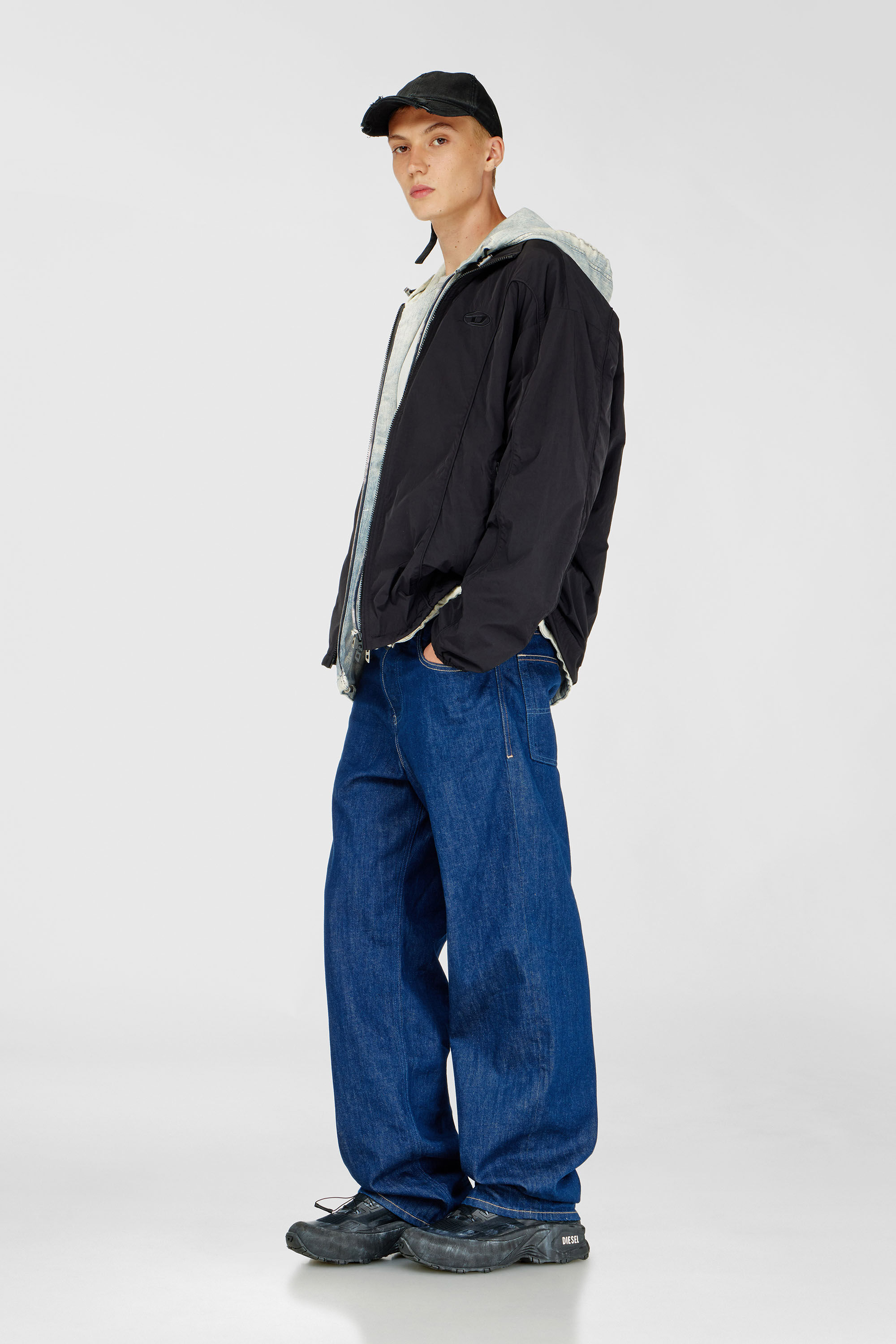 Men's Crinkled-nylon jacket with piping | Black | Diesel GB
