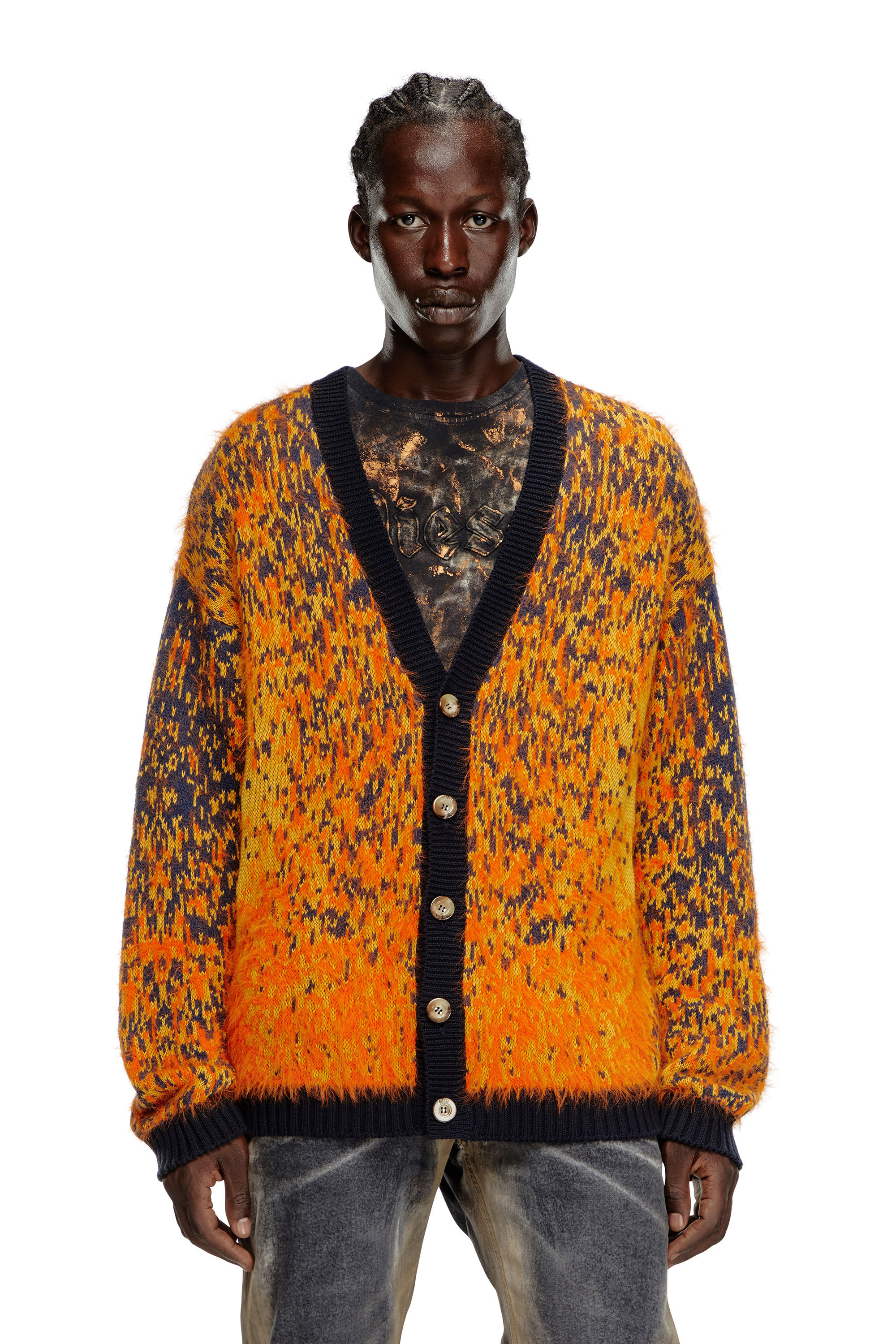 Mens orange cardigan sweater 2025