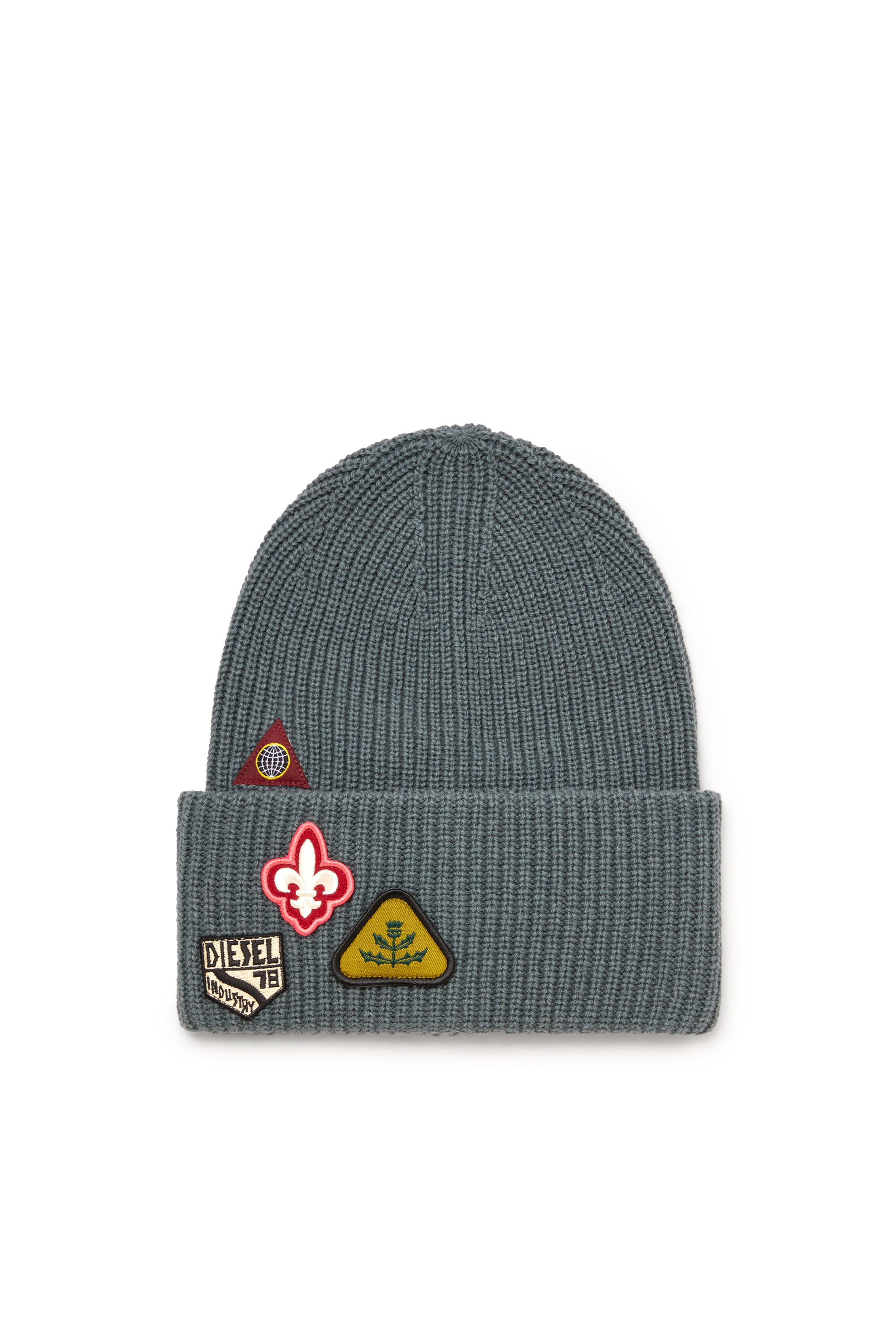 Diesel - K-PHAT, Unisex's Wool beanie with logo patches in Grey - 1