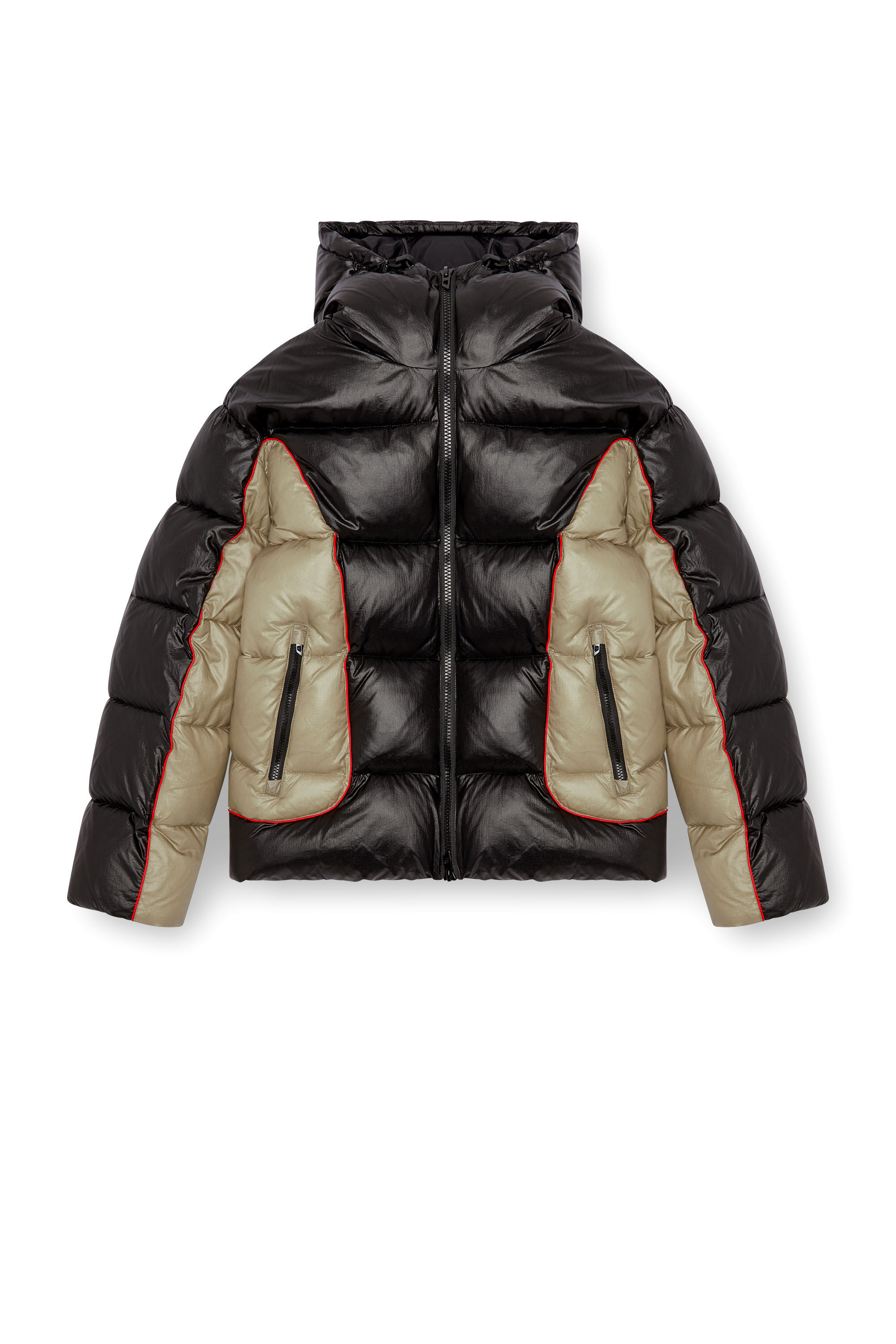 Men s Hooded puffer jacket in shiny ripstop Multicolor Diesel