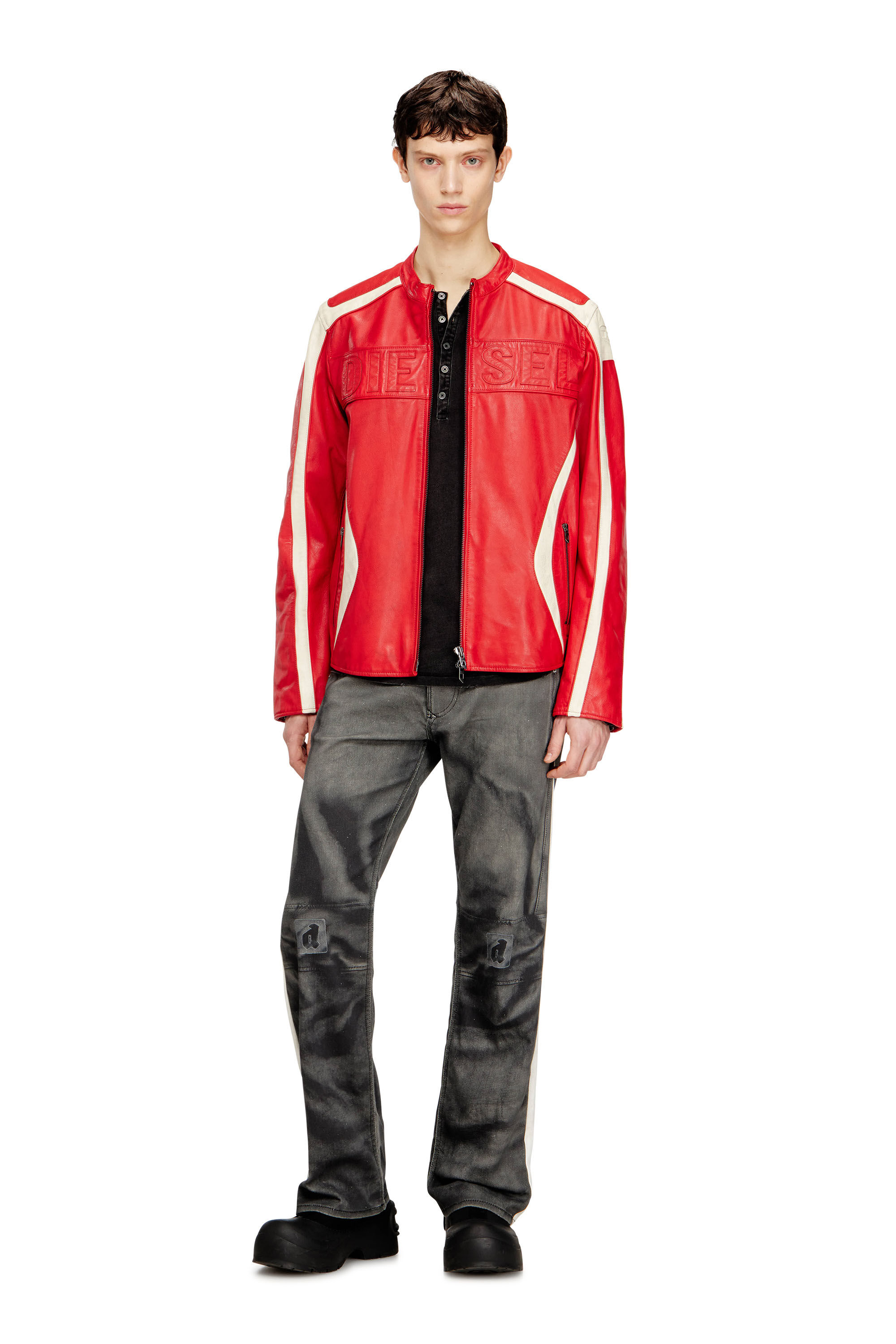 Men's Colour-block leather biker jacket | Multicolor | Diesel