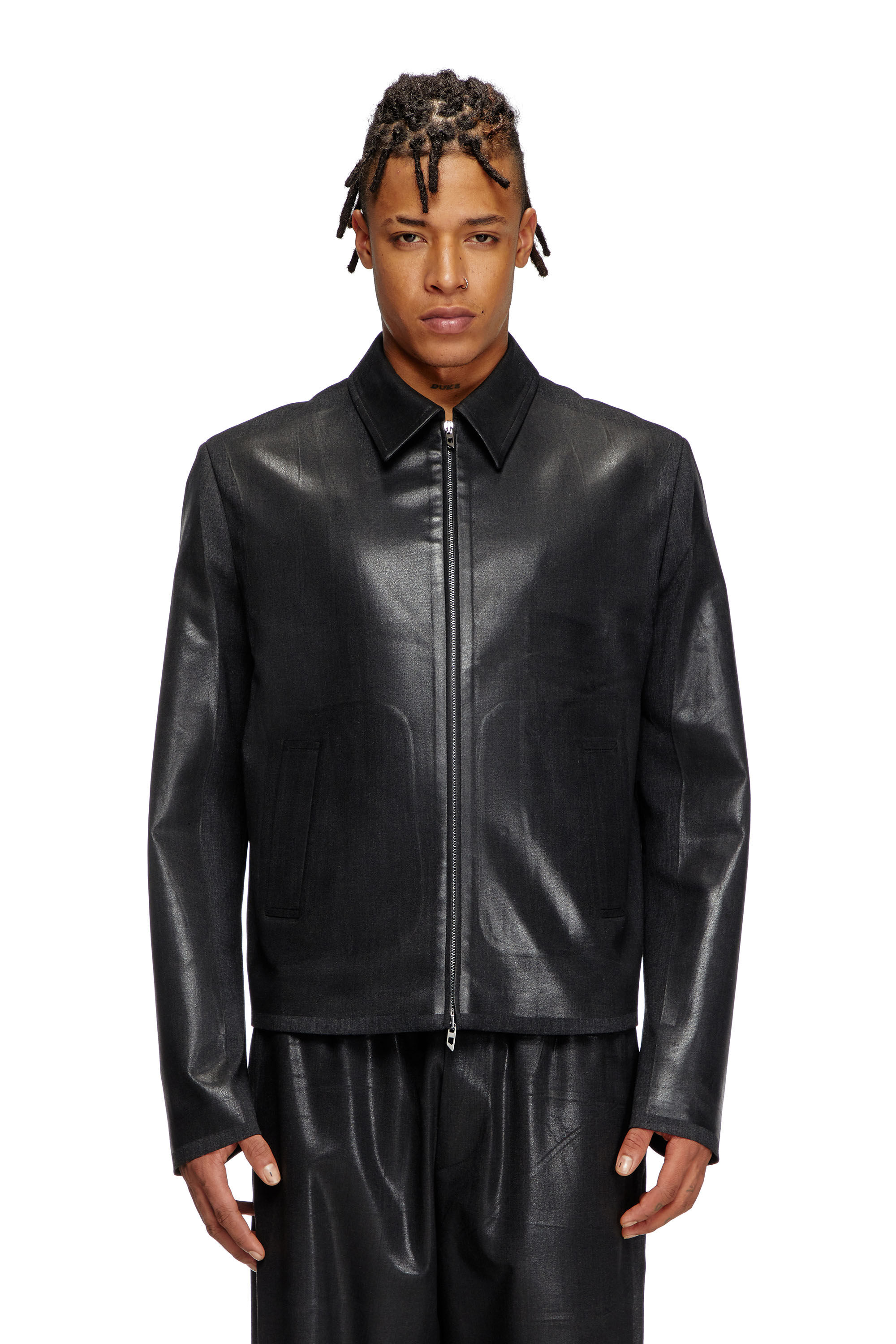 Men s Coach jacket in coated Cool Wool Black Diesel