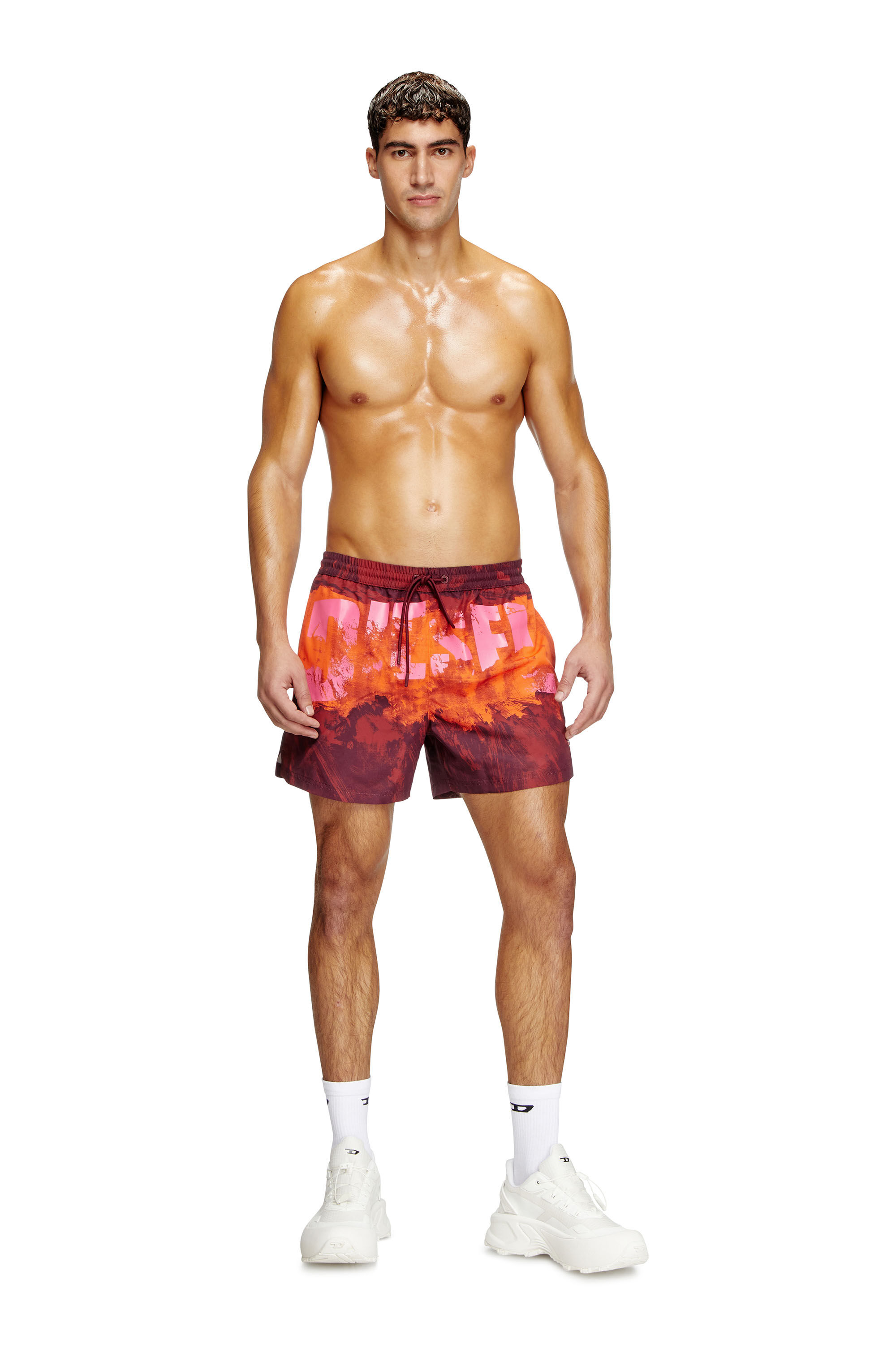 Diesel - KEN-37-D-POP, Man's Mid-length swim shorts with graphic print in Red - 2