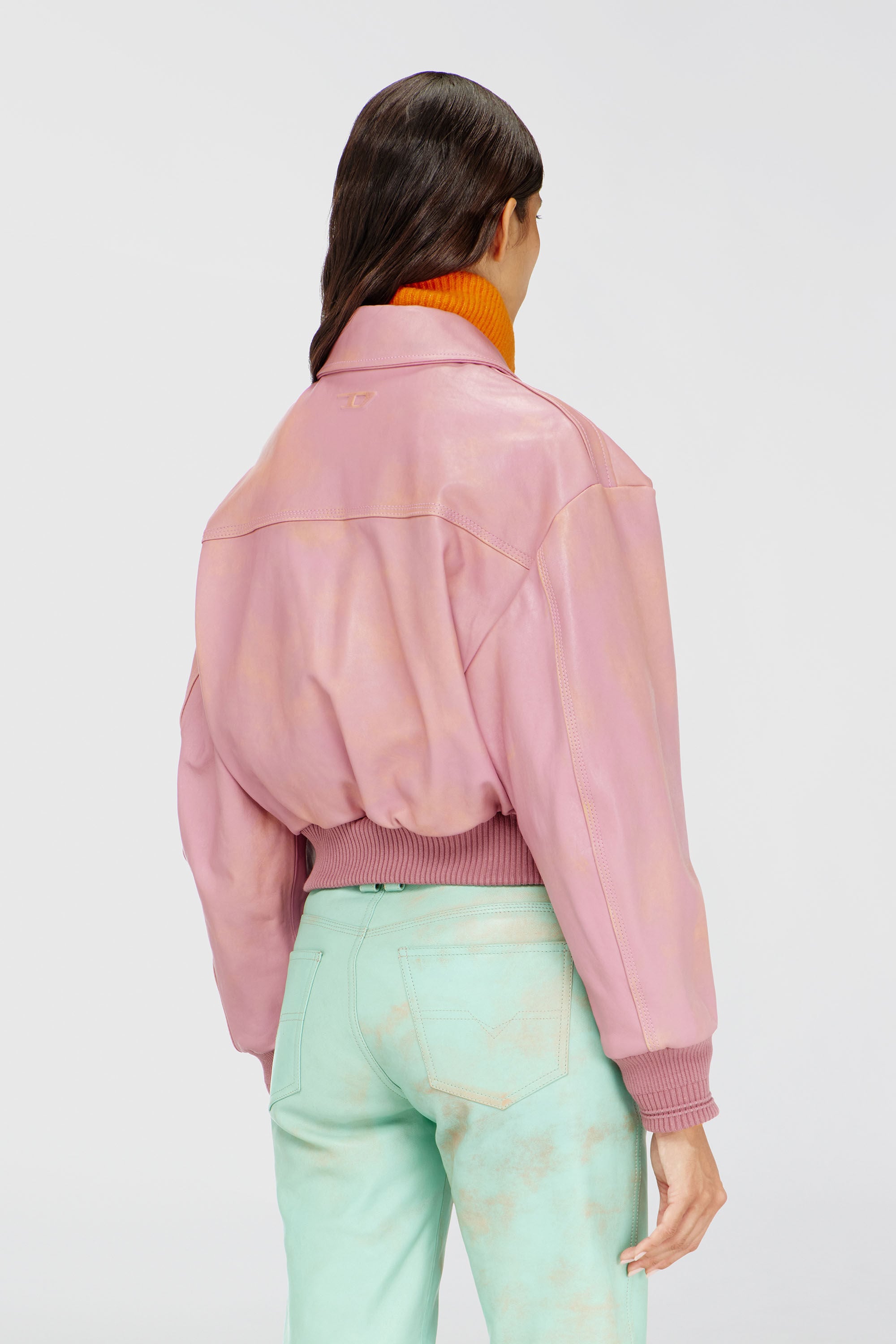 Diesel - L-AVIA, Woman's Aviator jacket in treated leather in Pink - 4