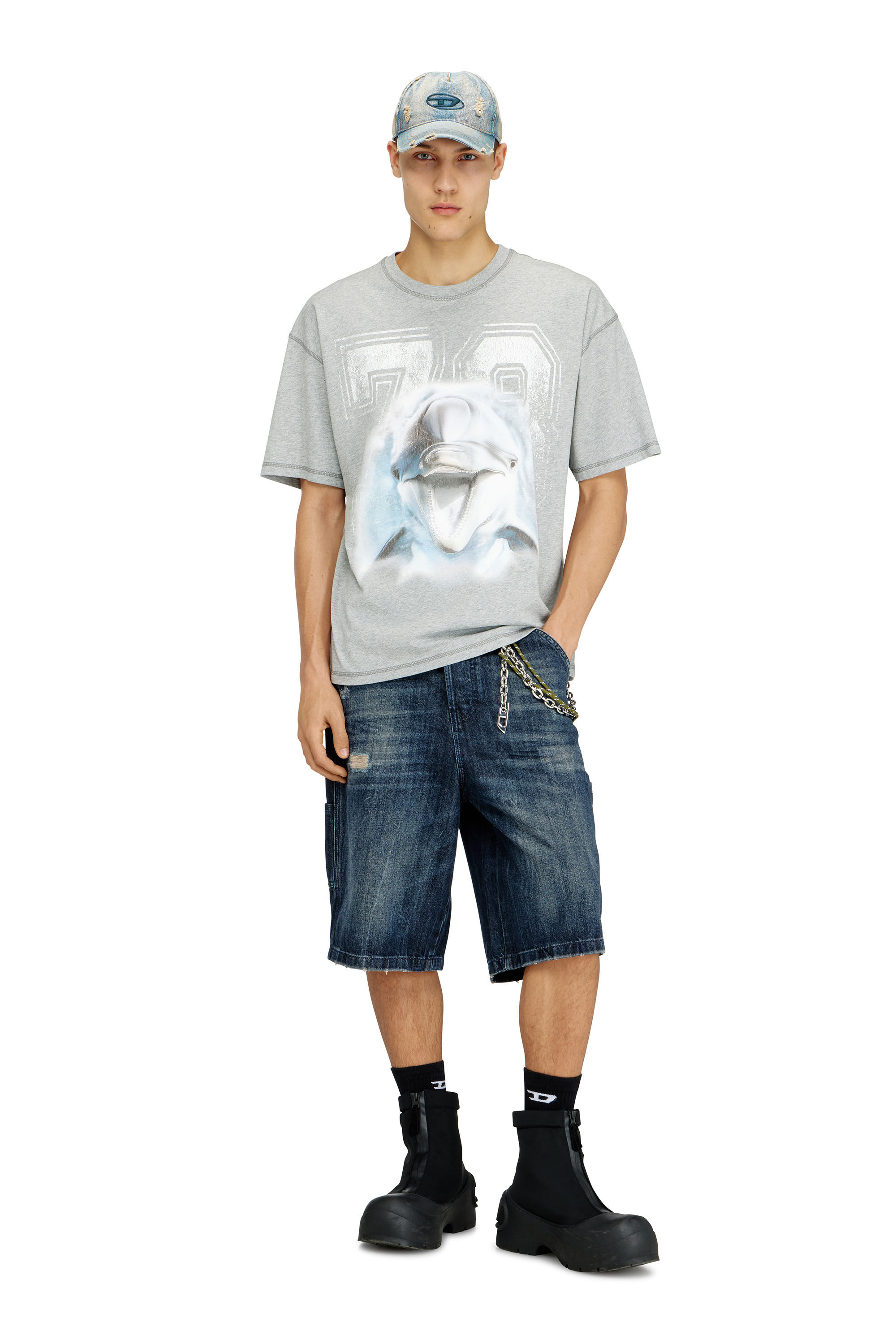 Diesel - C-ENIC, Man's Denim cap with frayed details and embroidered logo in Blue Jeans - 4