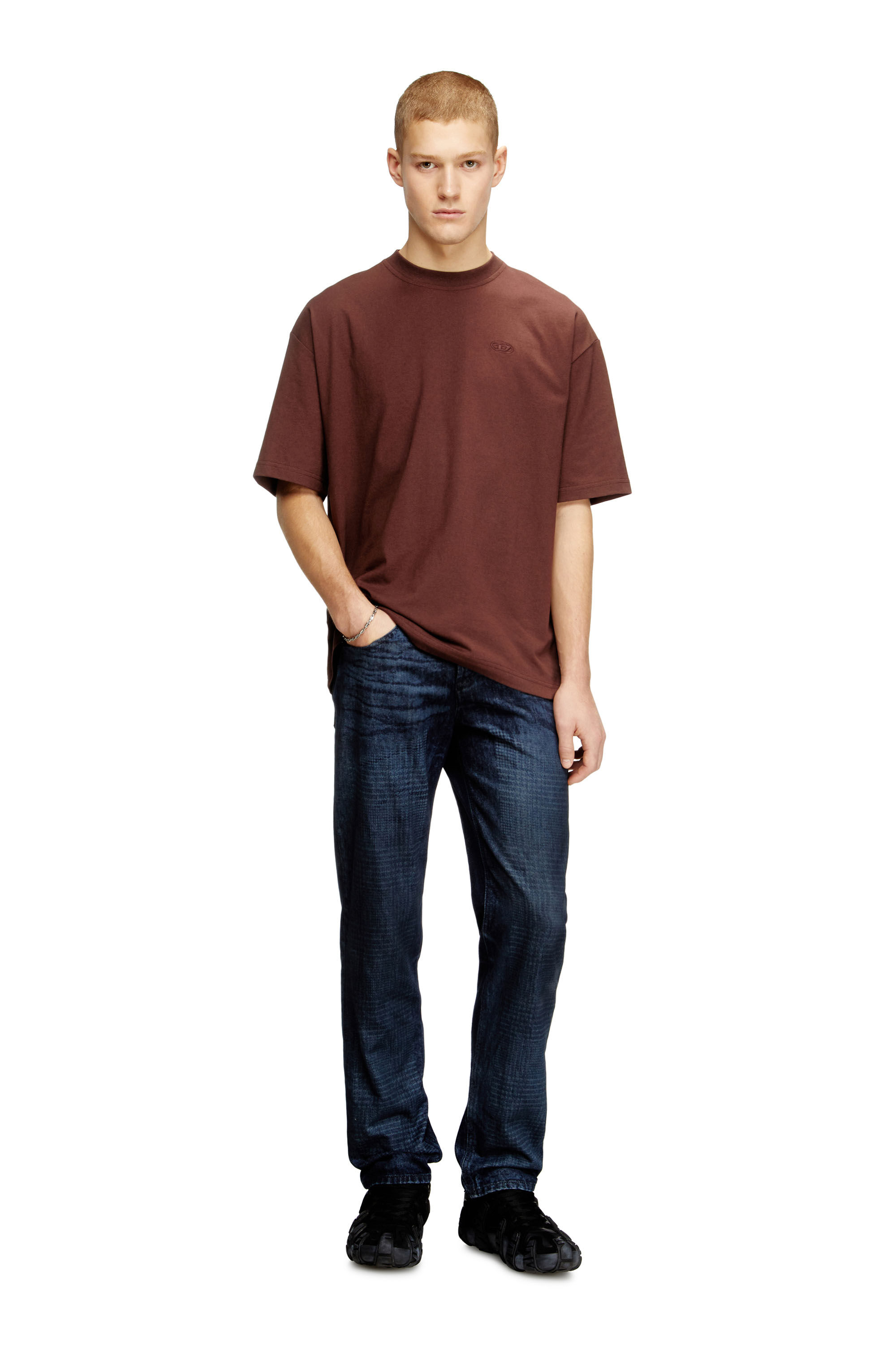 Men's T-shirt with maxi oval D embroidery | Brown | Diesel GB