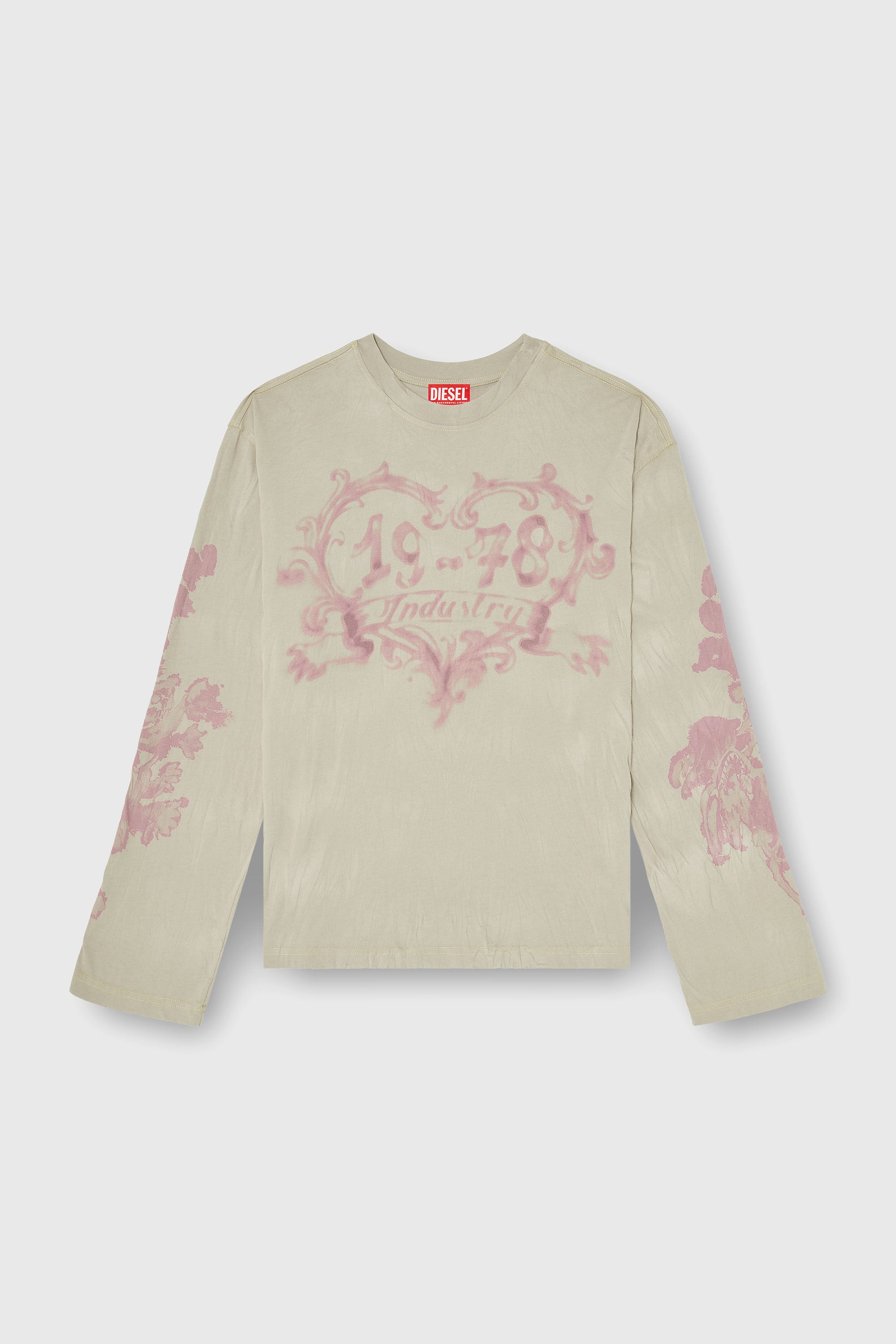 Diesel - T-HILARY-LS-AA1, Woman's Cotton long-sleeve T-shirt with graphic print in Pink/Beige - 2